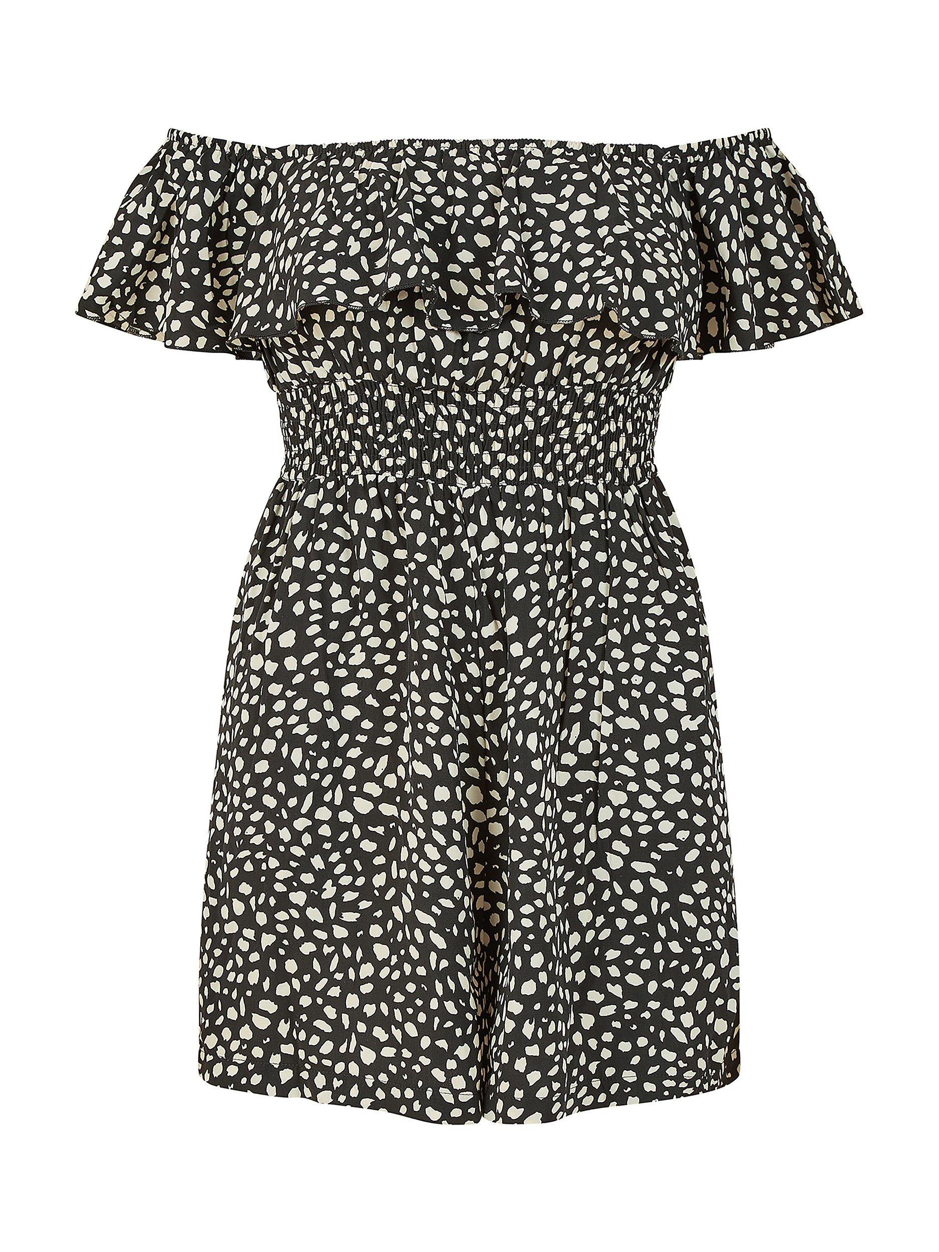 Product image 4 of 4, which shows Yumi Mela London Spot Bardot Playsuit, Black, 8