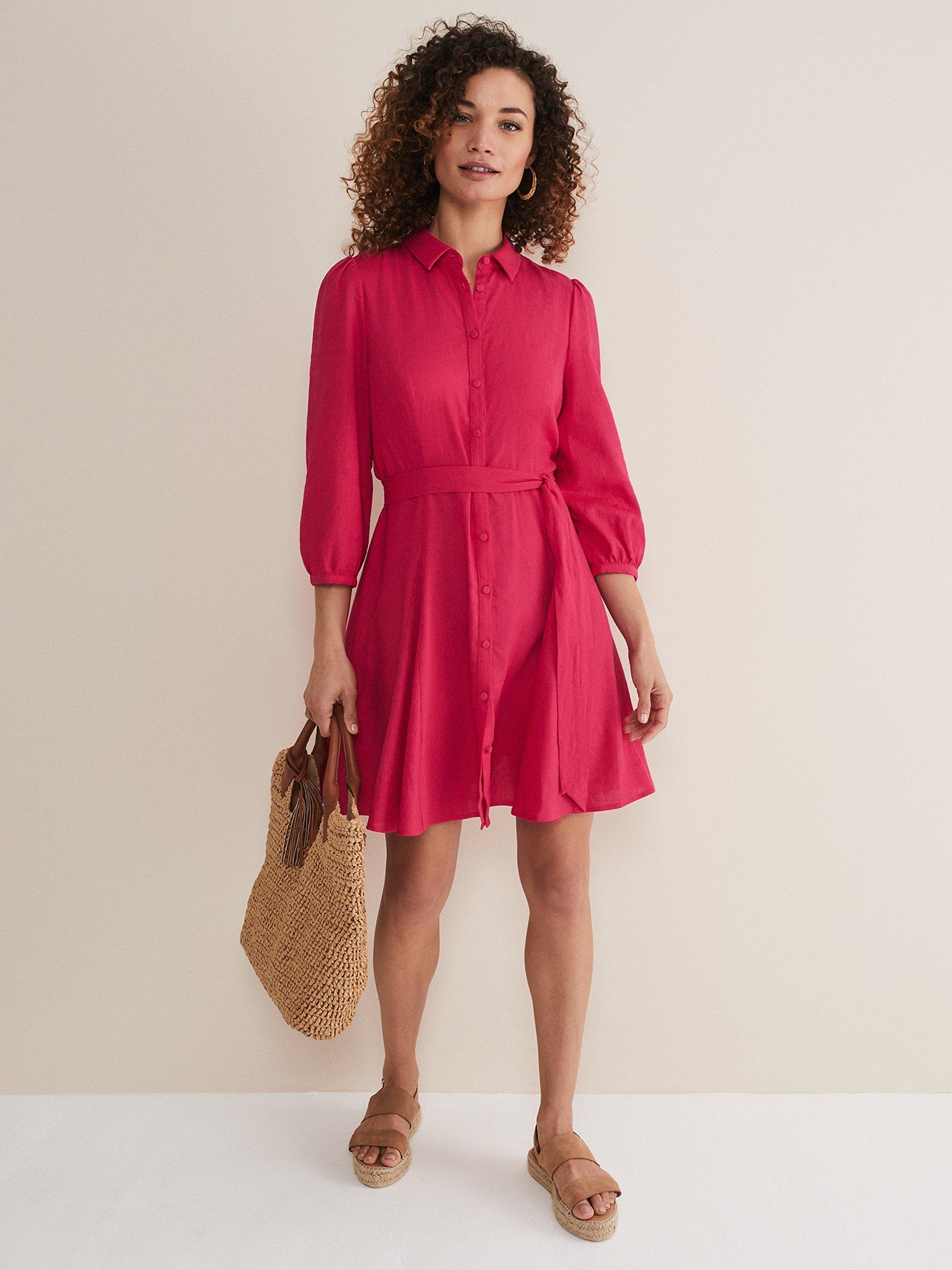 Phase Eight Lucie Linen Shirt Dress, Pink