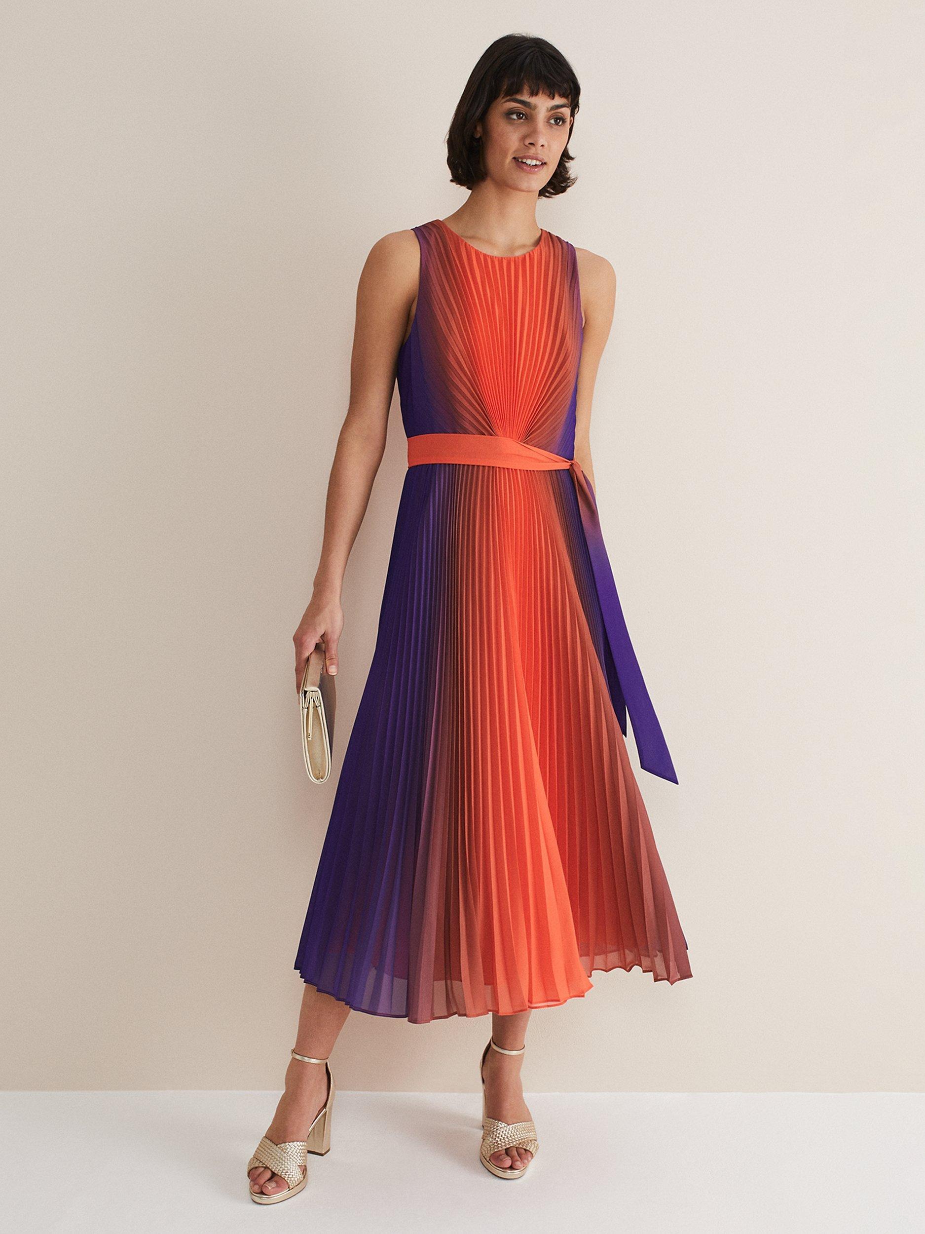 Phase Eight Simara Ombre Dress, Vermillion/Multi, 14