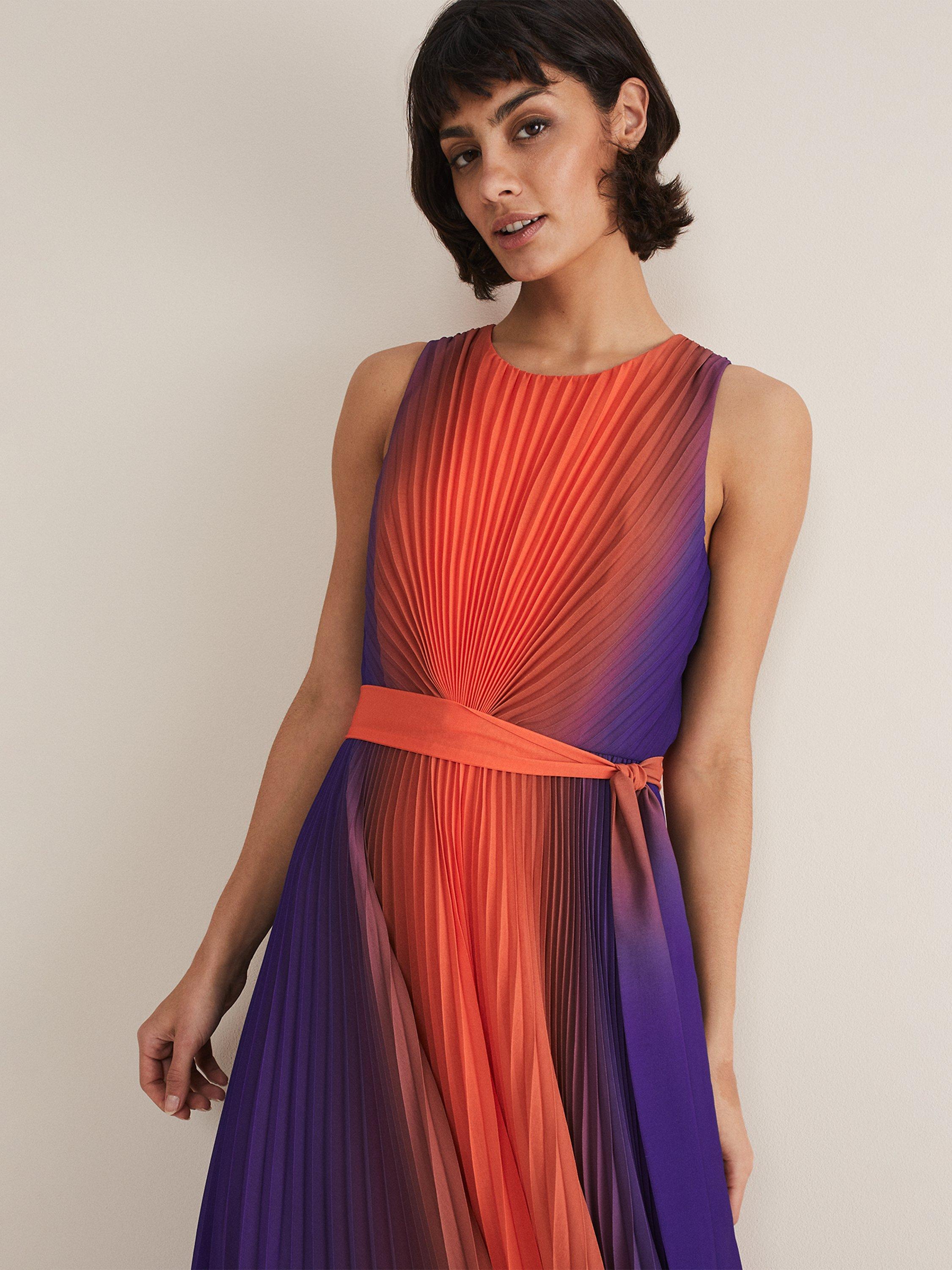 Phase Eight Simara Ombre Dress, Vermillion/Multi