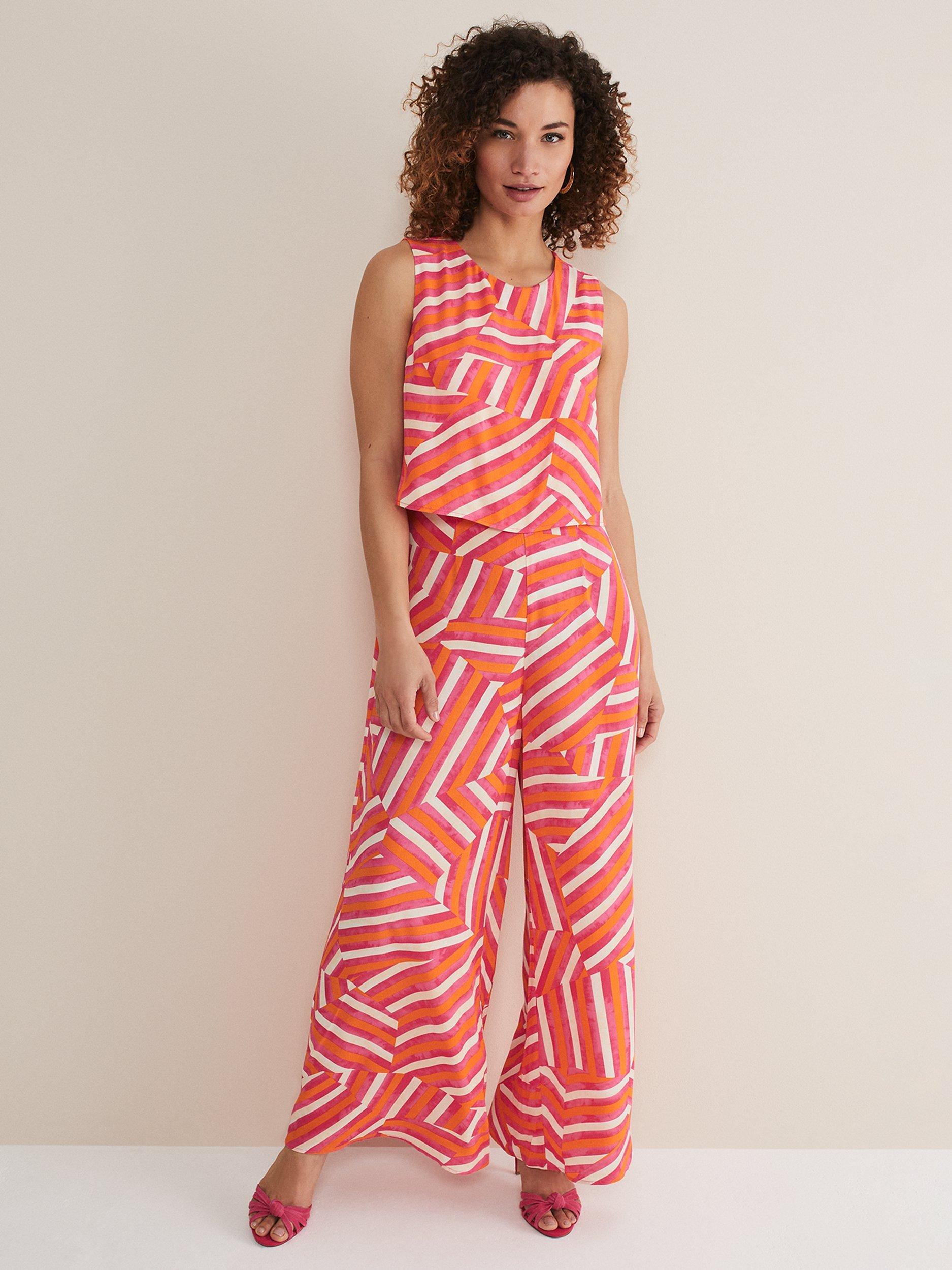 Phase Eight Aubrey Abstract Wide Leg Jumpsuit, Pink/Orange