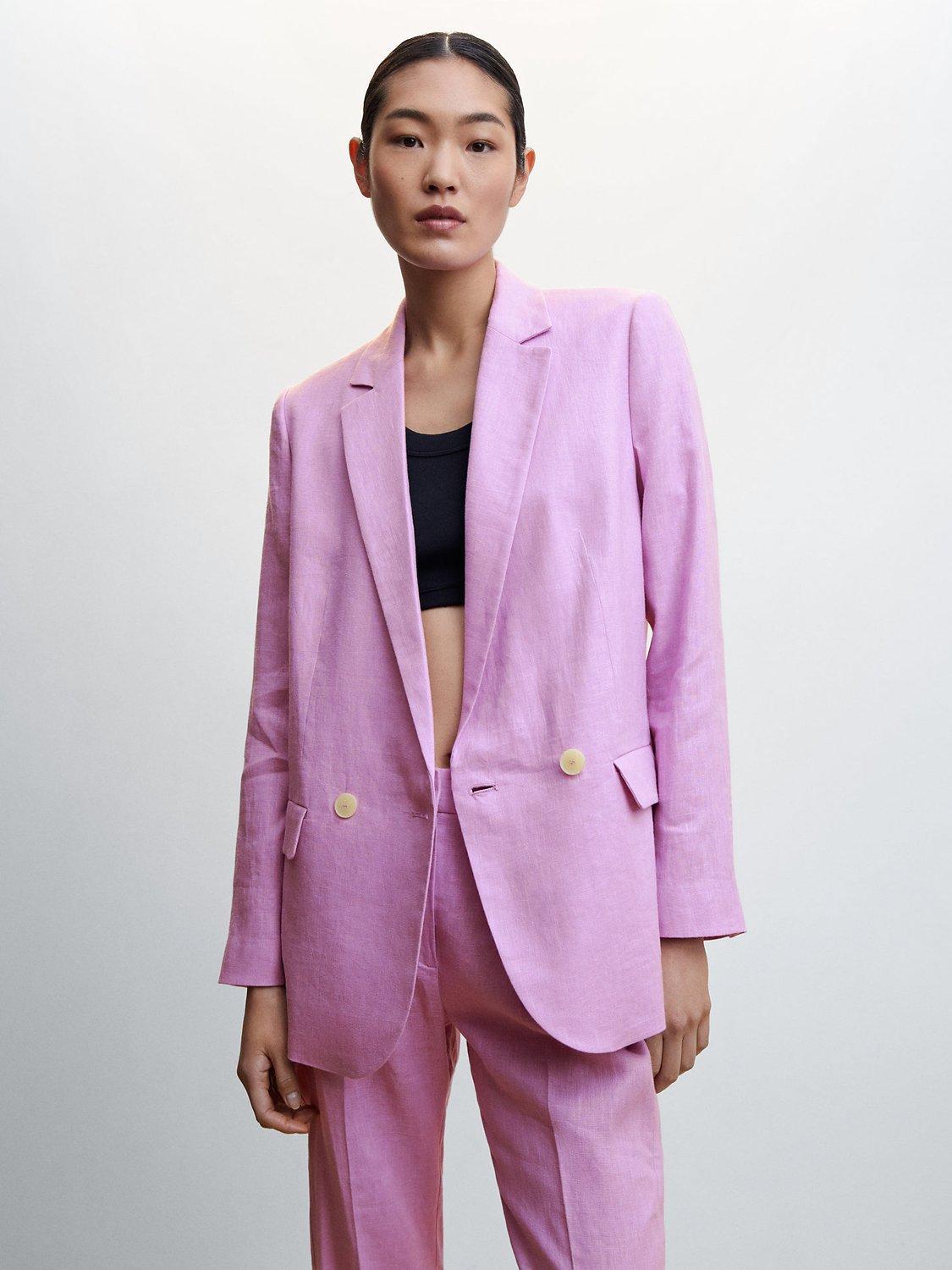 Mango Paula Linen Blazer, Pastel Purple