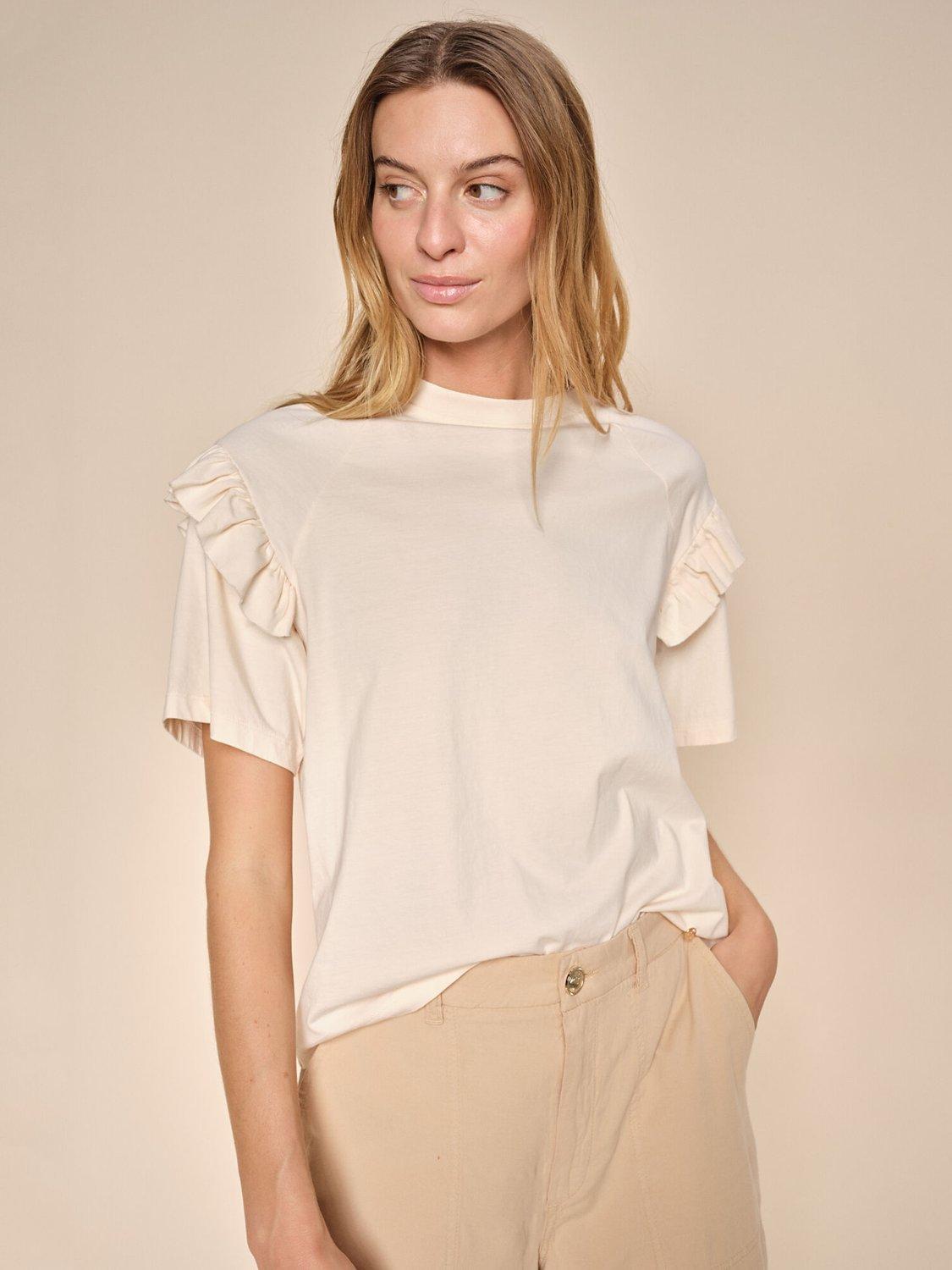 MOS MOSH Nala Flounce Organic Cotton T-Shirt, Pearled Ivory
