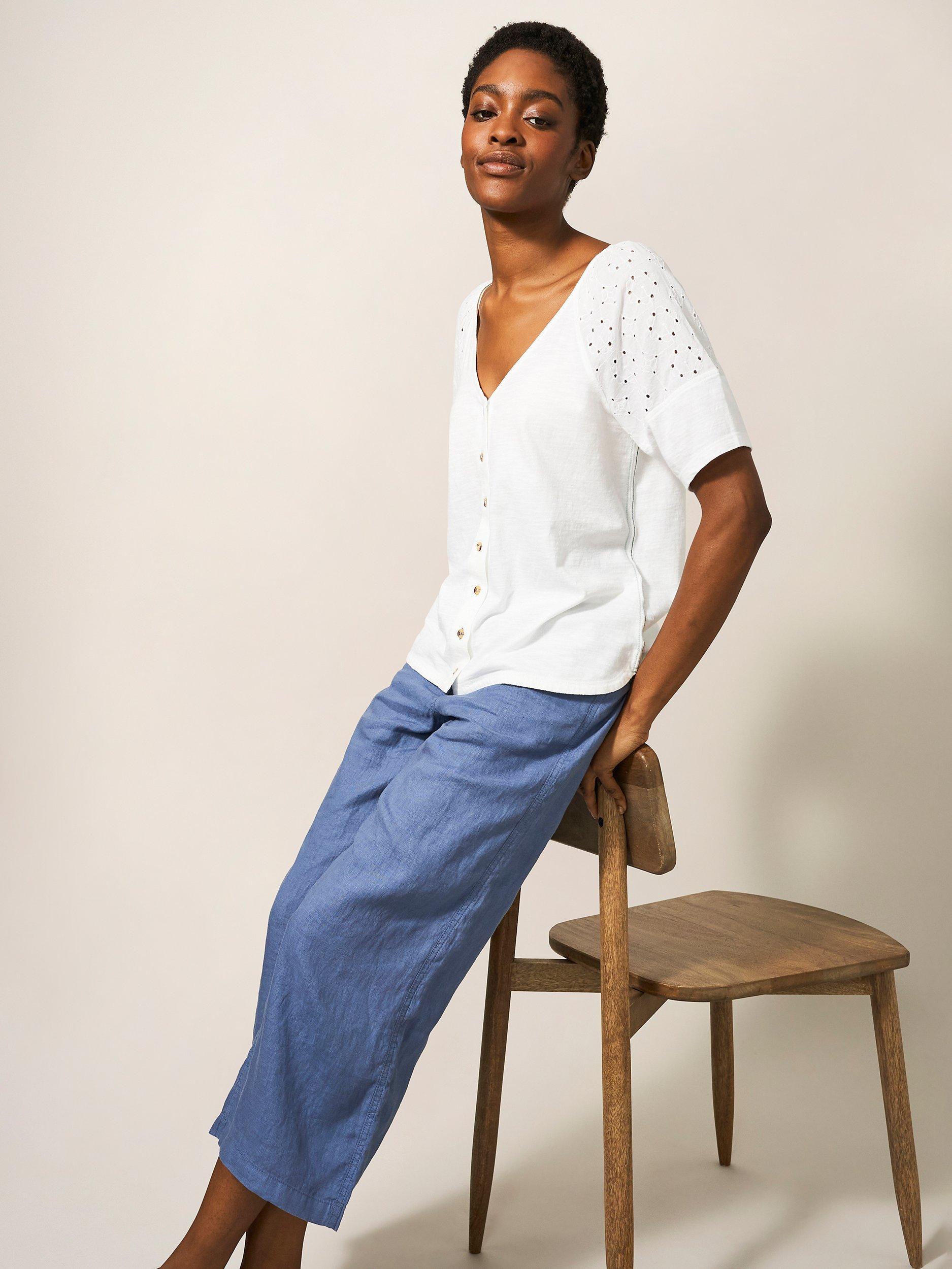 White Stuff Harper Linen Trouser, Mid Blue