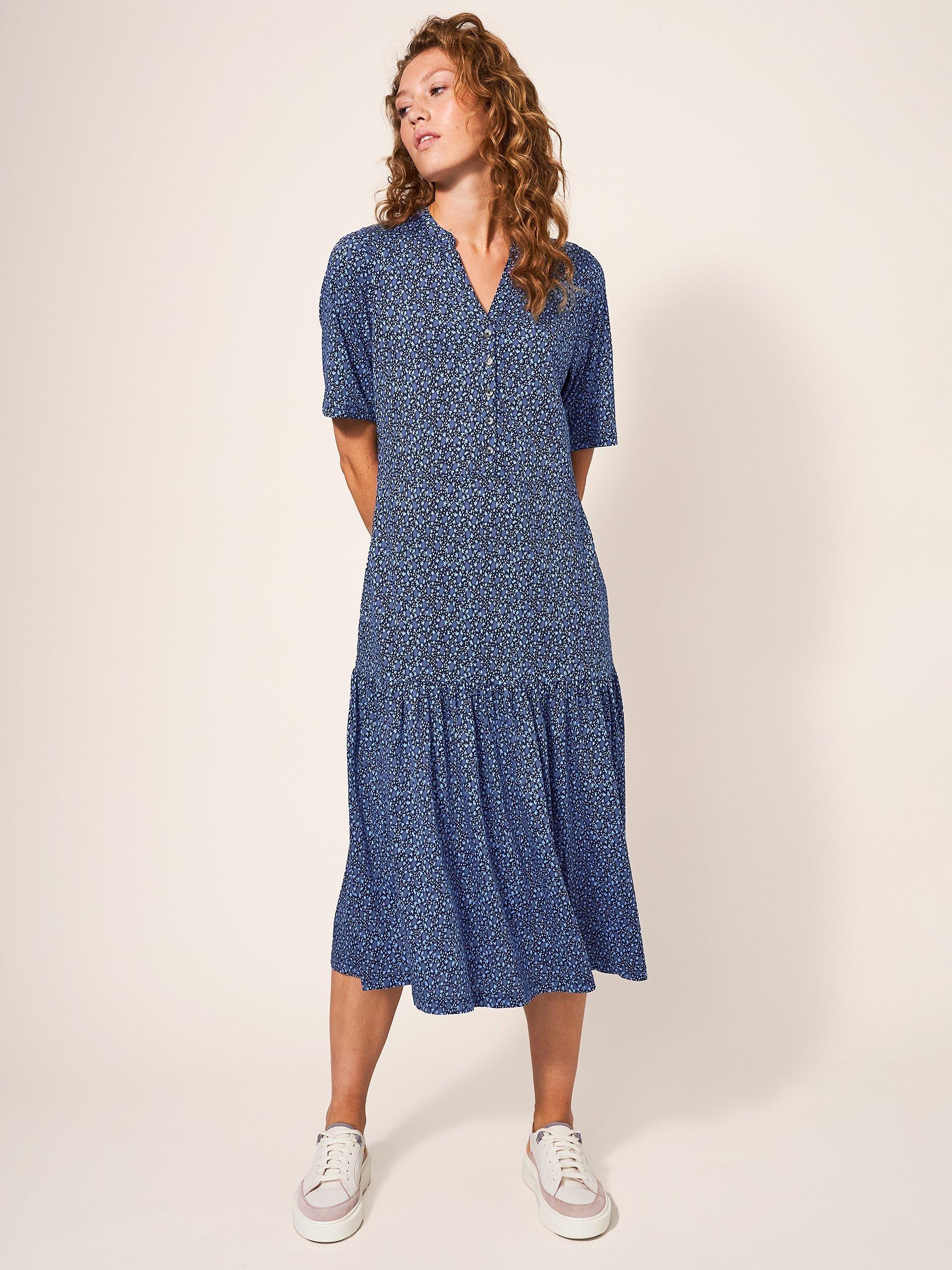 White Stuff Sabrina Jersey Midi Dress, Navy/Multi