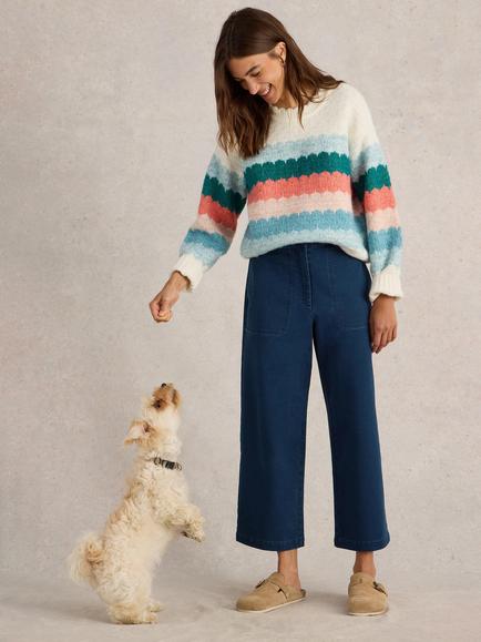 White Stuff Jersey Wide Leg Crop Trousers, Dark Denim, Dark Denim