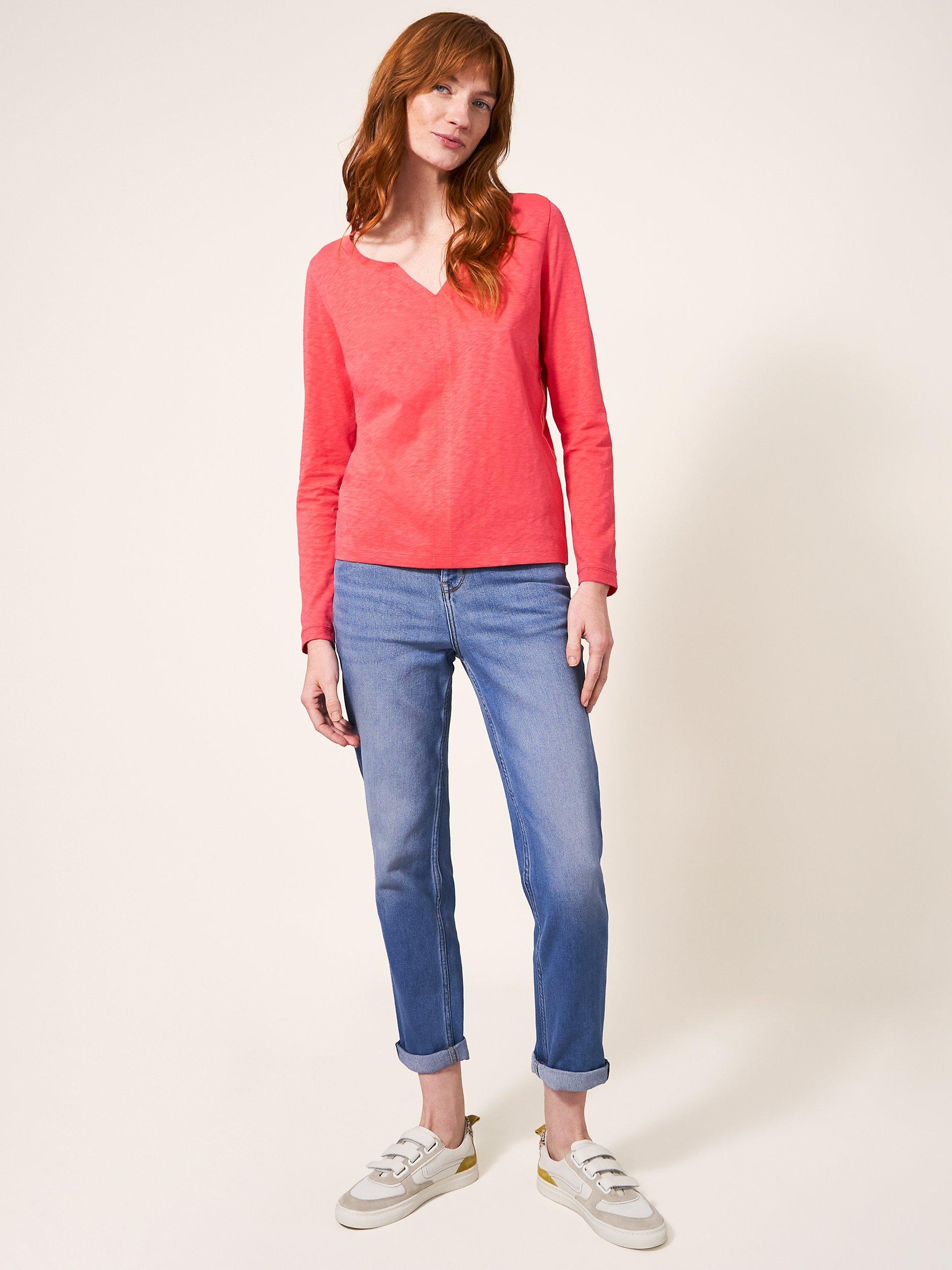 White Stuff Nelly Long Sleeve Printed Cotton Top, Pink