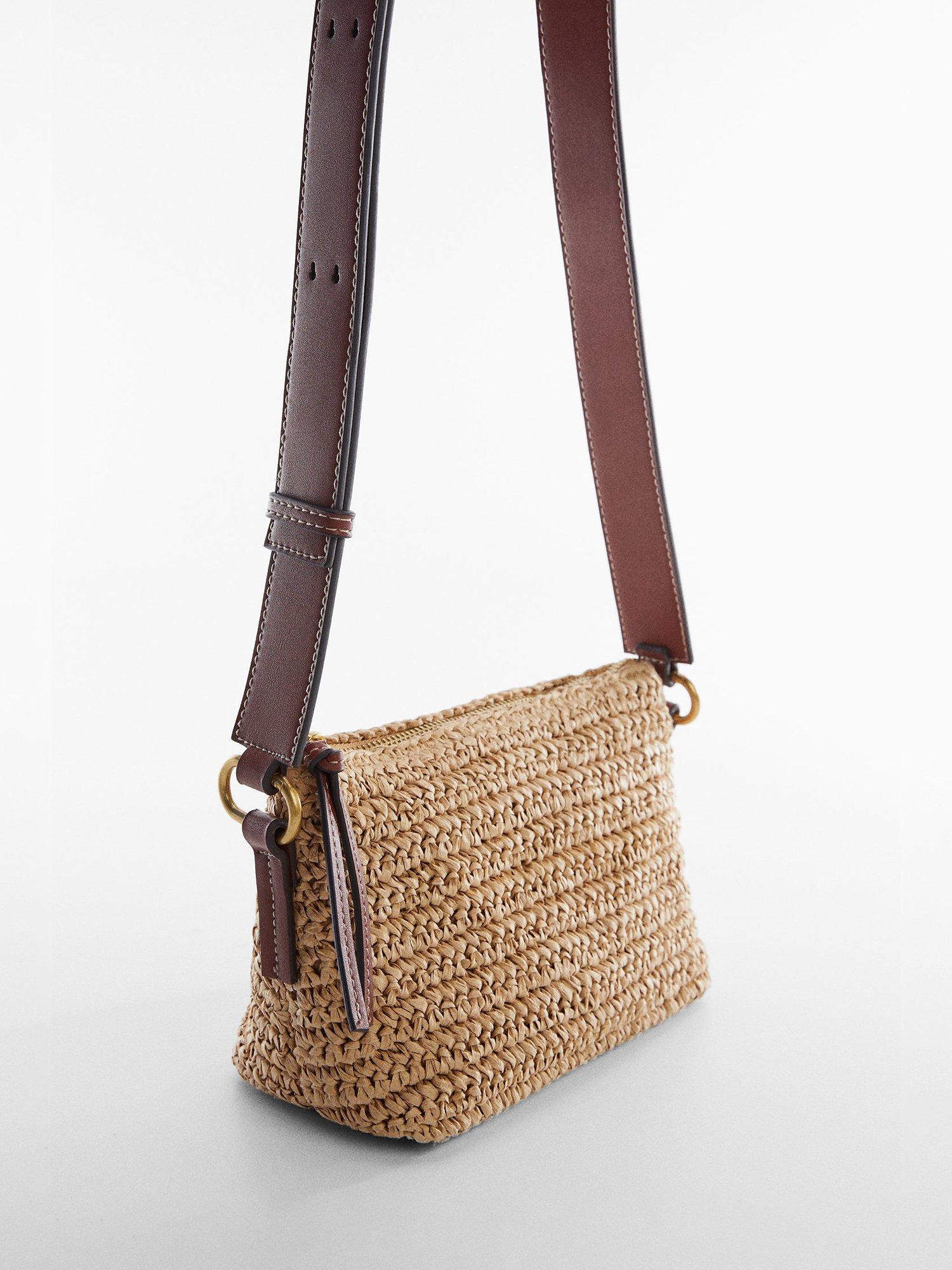 Mango Tarida Natural Fiber Shoulder Bag, Brown