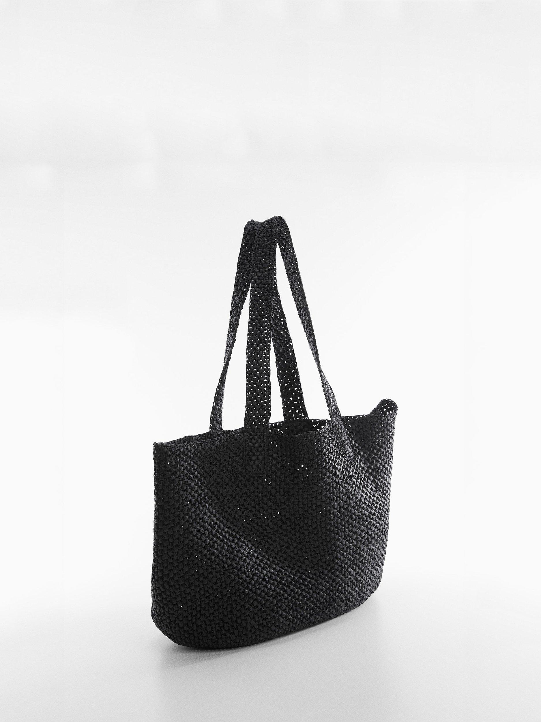 Mango Palmera Straw Shopper Bag, Black, One Size