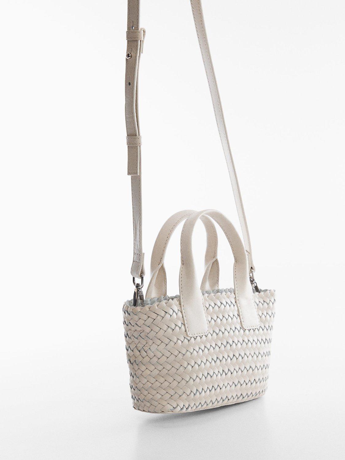 Mango Gardenia Woven Leather Tote Bag, Natural White, One Size