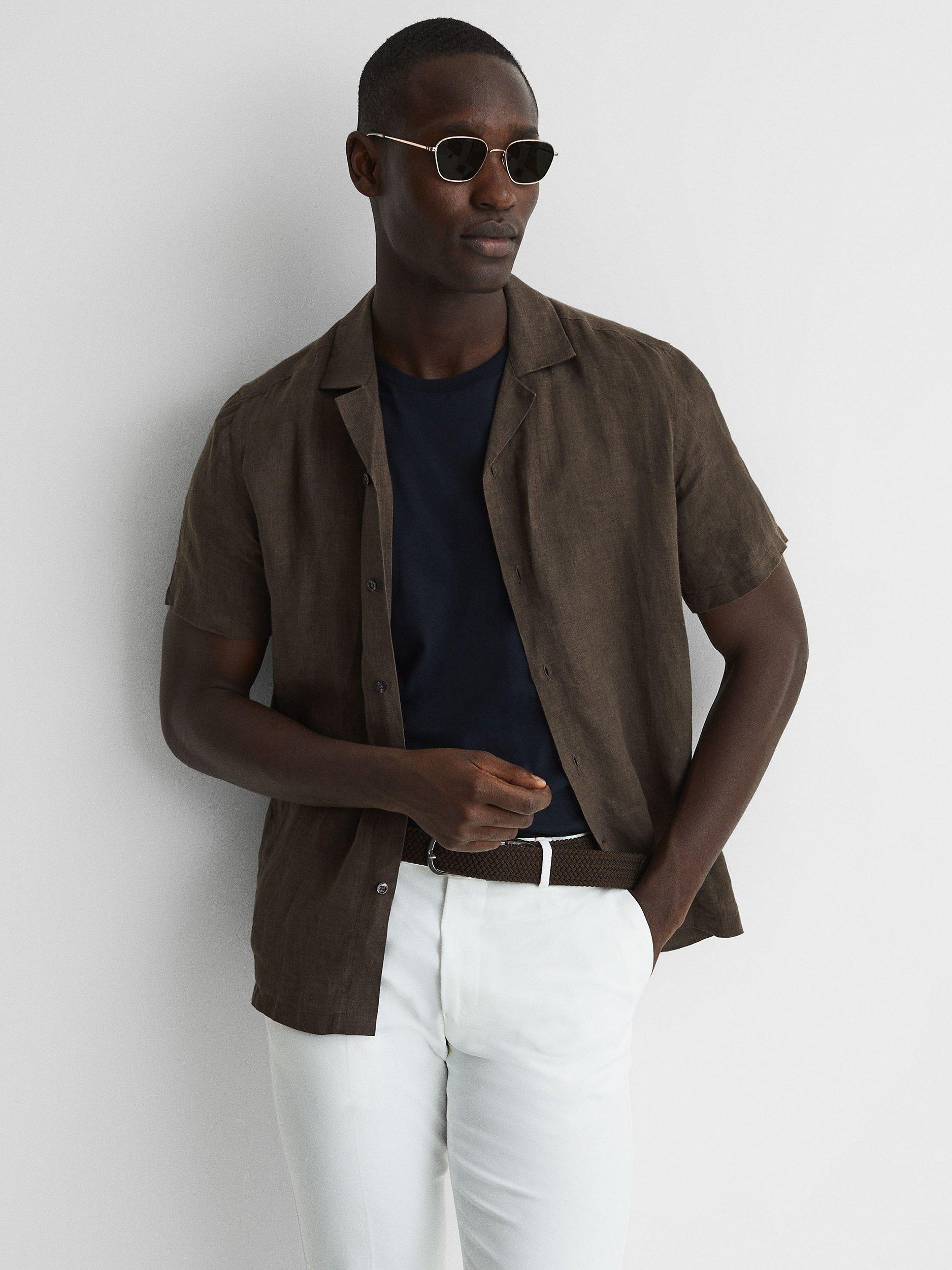 Reiss Rufus Slim Fit Cuban Collar Linen Shirt