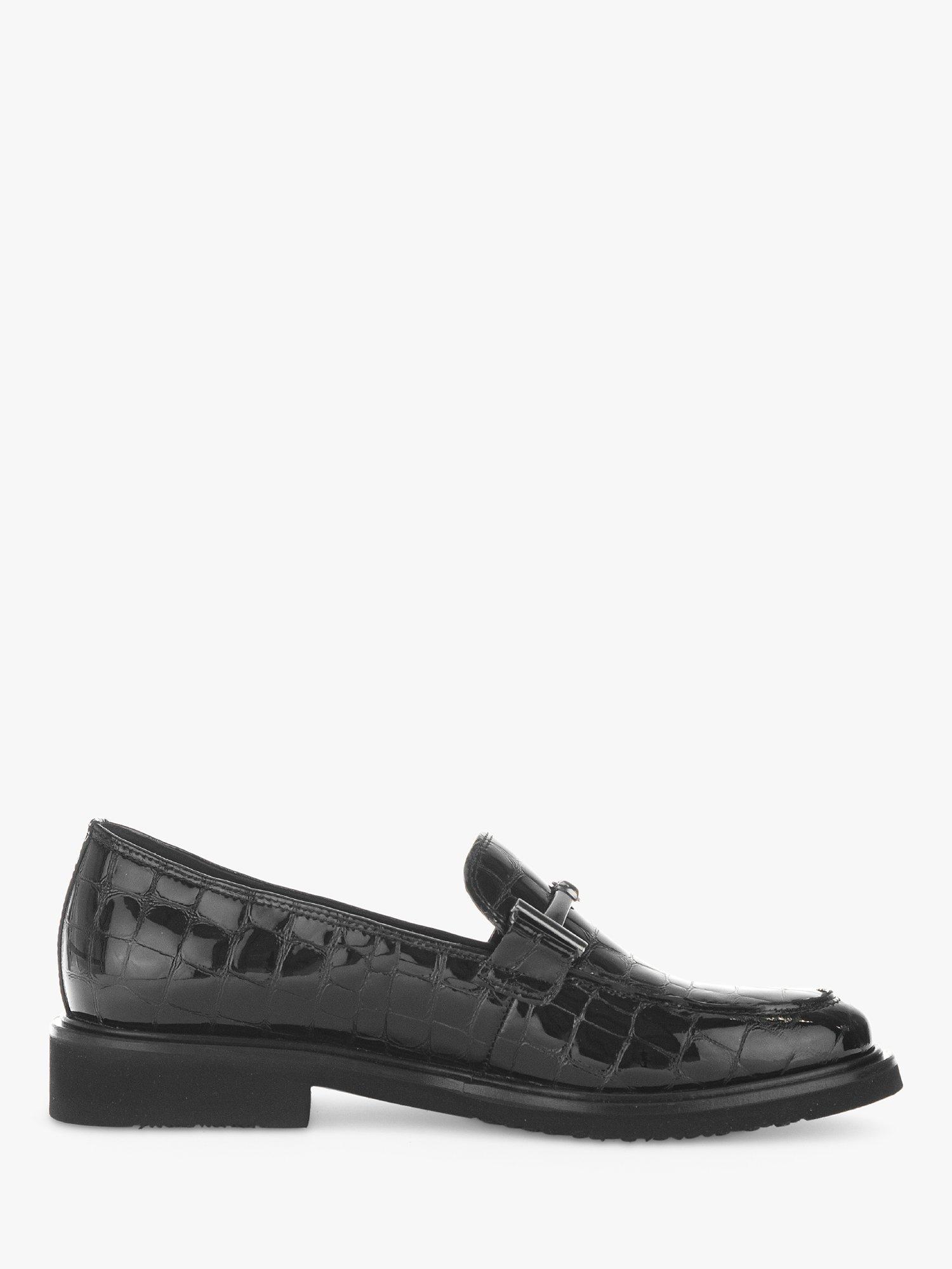 Gabor Layne Patent Leather Croc Effect Loafers, Black