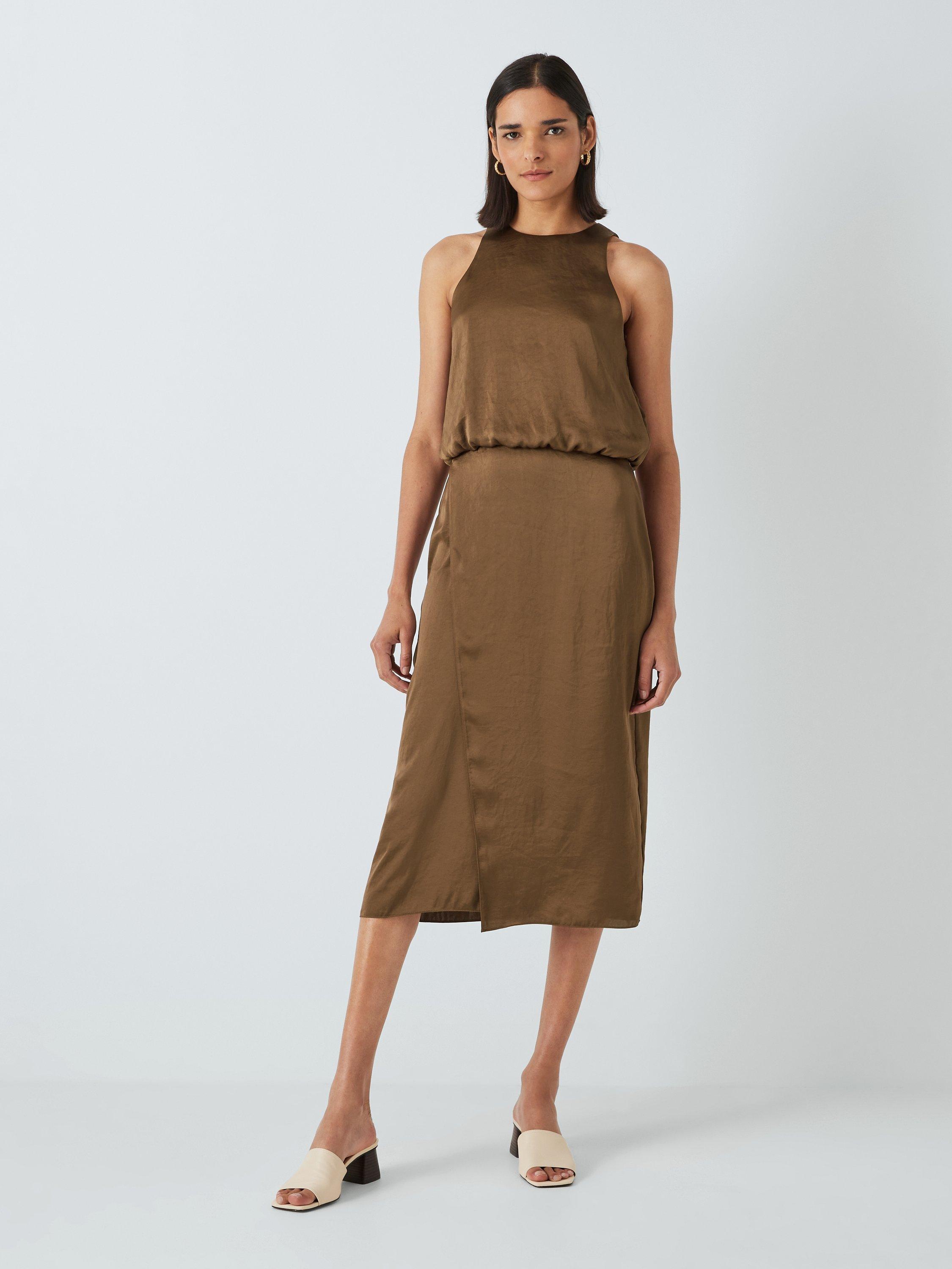Theory Sleeveless Wrap Effect Satin Dress, Pecan