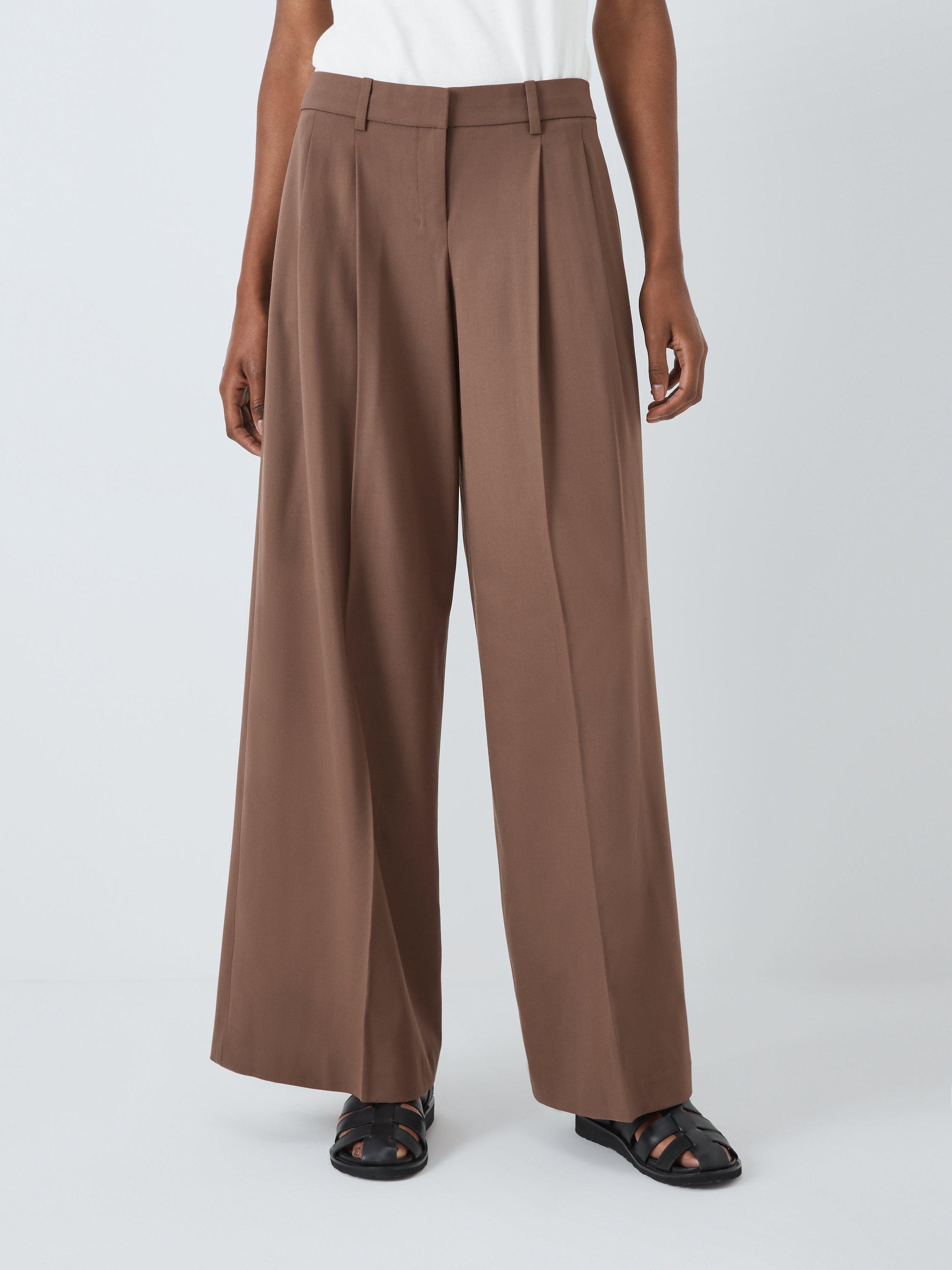 Theory Wool Blend Wide Leg Trousers, Pecan
