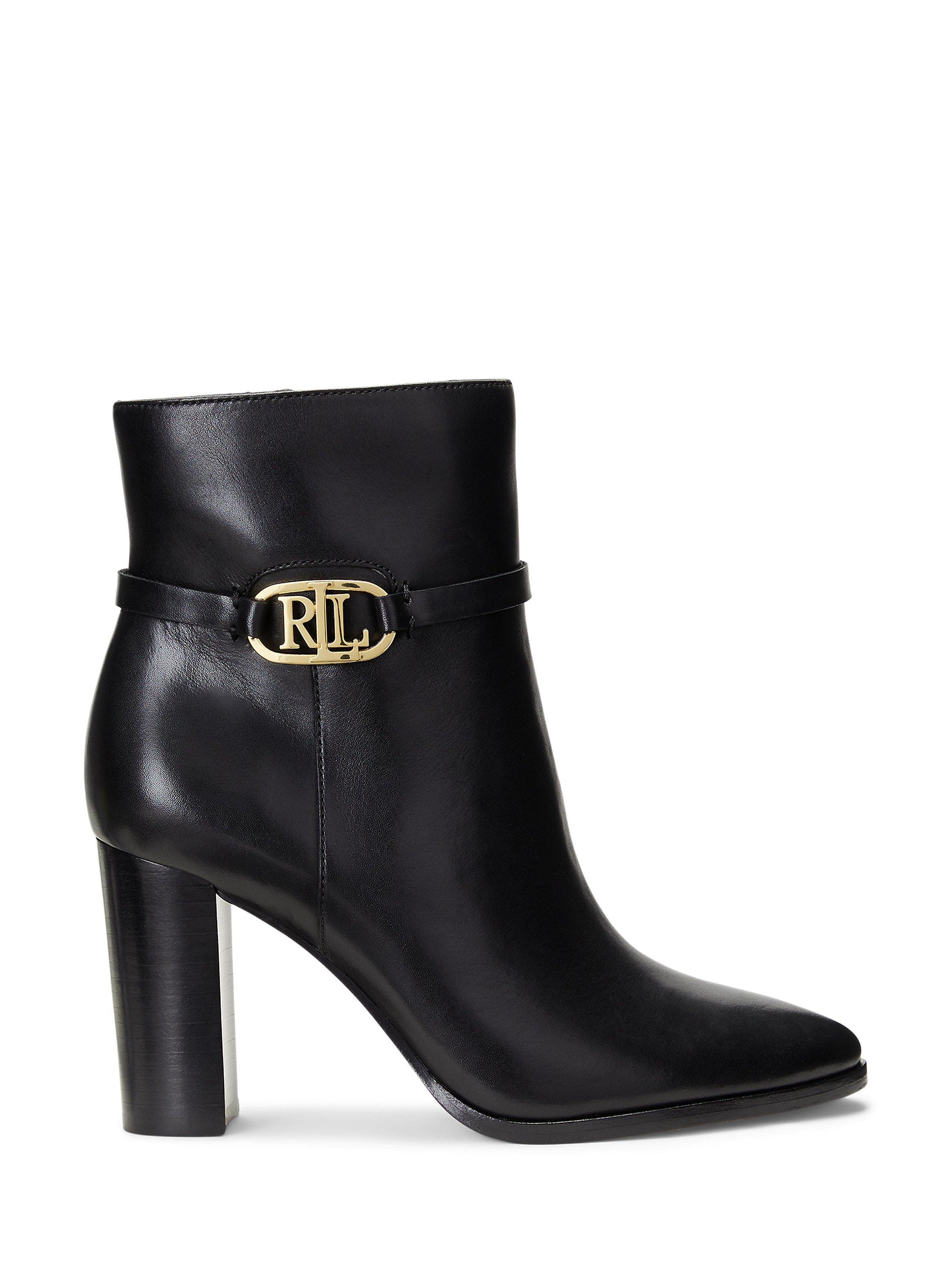 Lauren Ralph Lauren Maxie Leather Heeled Ankle Boots, Black