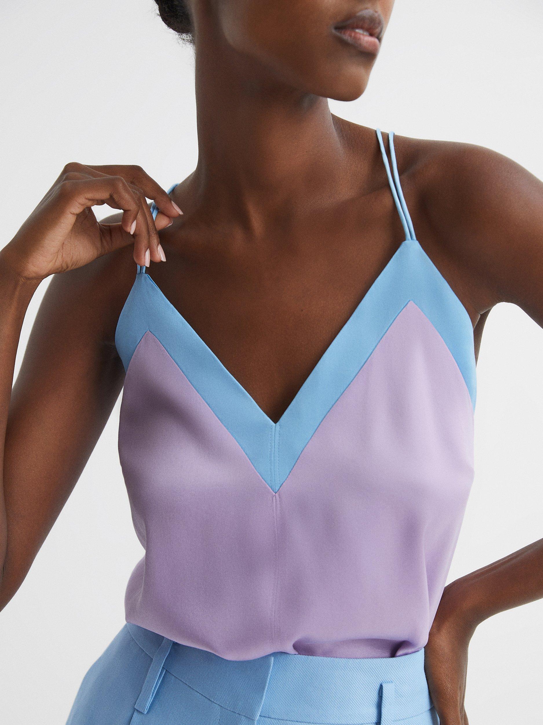 Reiss Payton Silk Blend Cami Top, Lilac/Blue