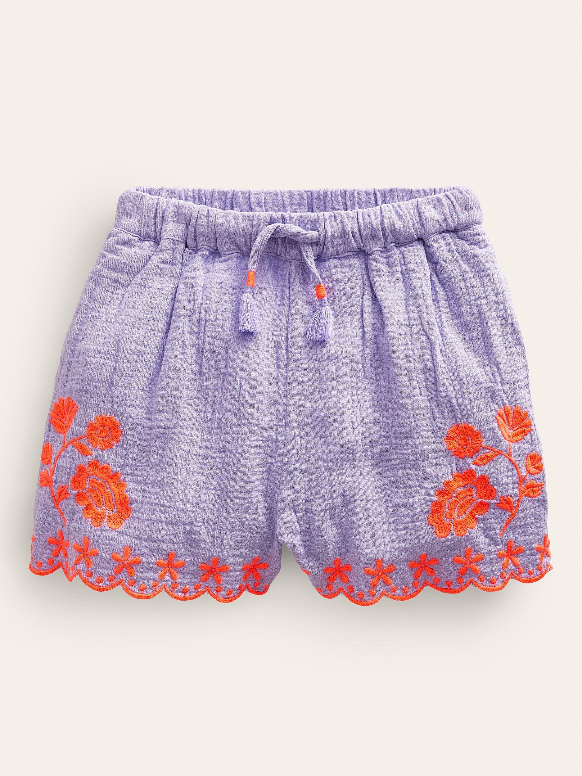 Mini Boden Kids' Embroidered Hem Shorts,  Pretty Lavender