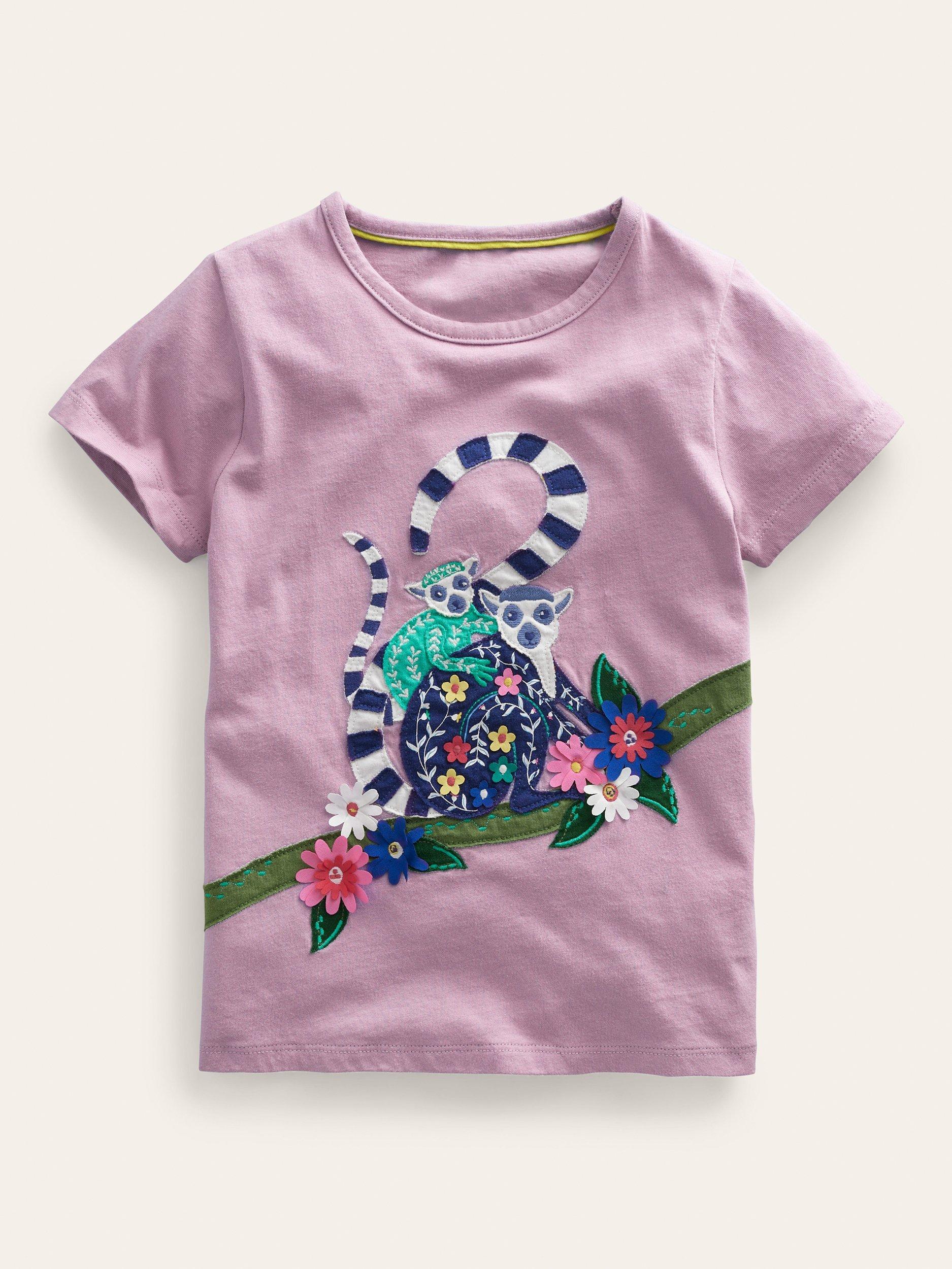 Mini Boden Kids' Appliqué Lemur T-Shirt, Soft Lavender
