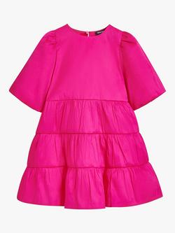 Whistles Kids' Bella Puff Sleeve Tiered Dress, Pink, Pink