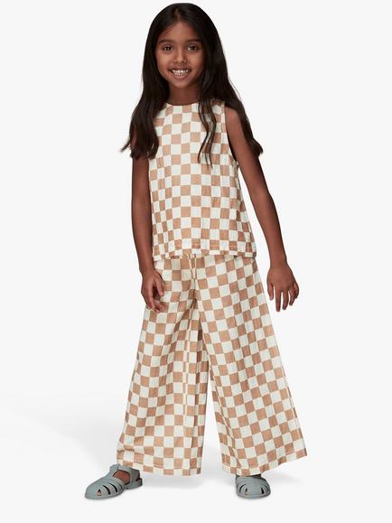 Whistles Kids' Linen Blend Checkerboard Sleeveless Top, Multi, Multicolour