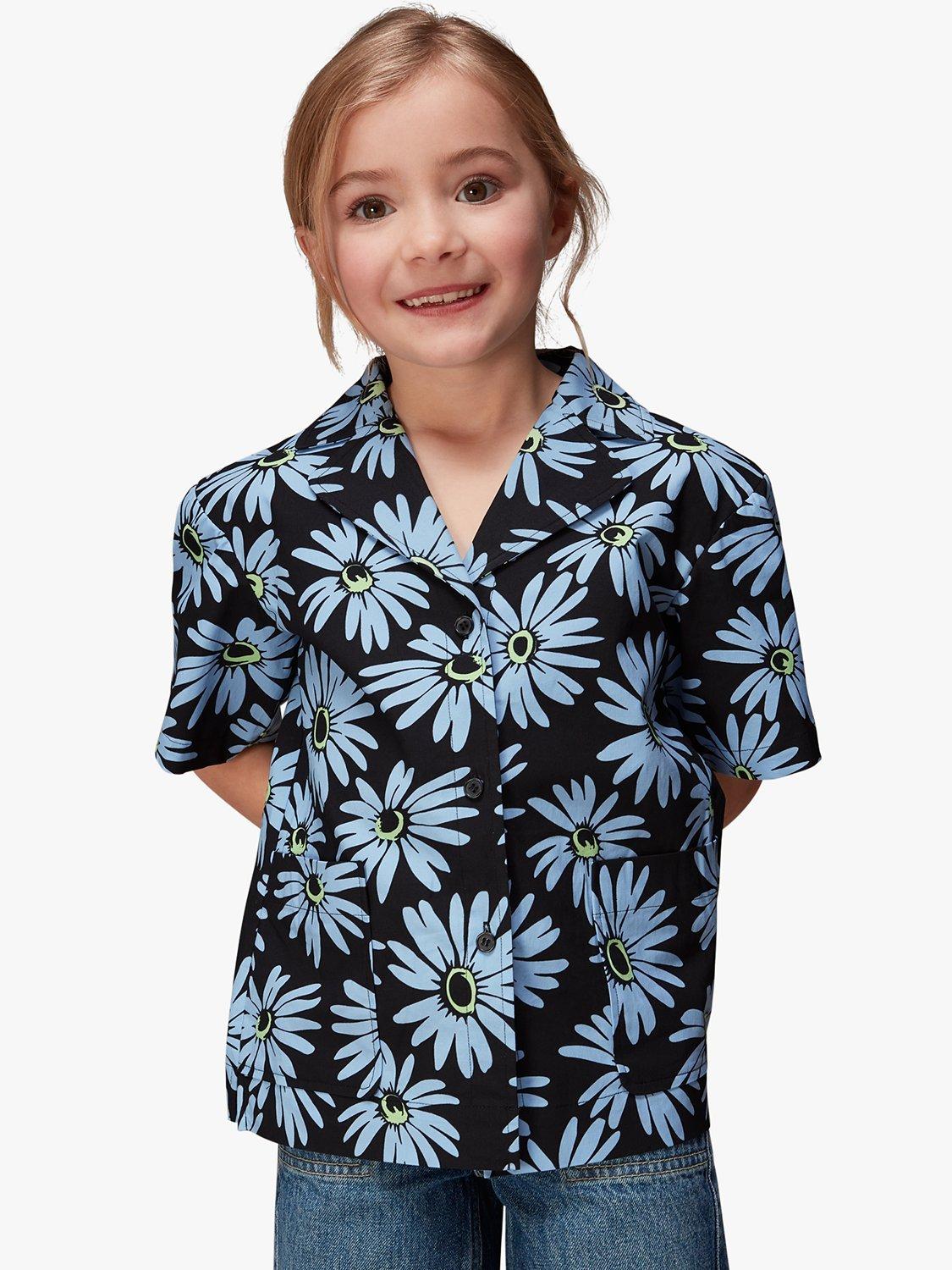 Product image 1 of 5, which shows Whistles Kids' Sonny Daisy Print Shirt, Blue/Multi, 3-4 years
