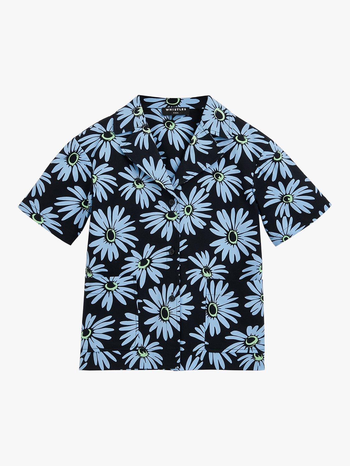 Product image 3 of 5, which shows Whistles Kids' Sonny Daisy Print Shirt, Blue/Multi, 3-4 years
