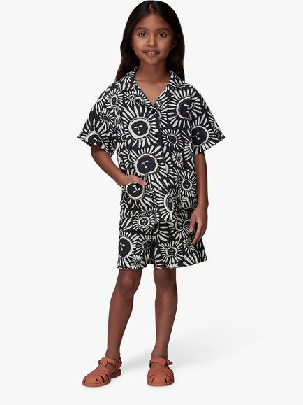 Whistles Kids' Sunman Sunny Linen Blend Shorts, Black/Multi, Black/Multi