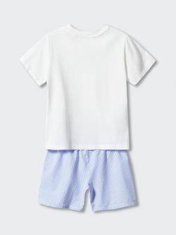 Mango Kids' The Coolest Version of Dad Shorts Pyjamas, Natural White/Blue - view 2, Natural White/Blue