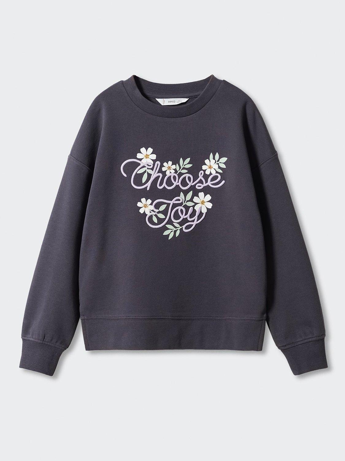 Mango Kids' Choose Joy Embroidered Sweatshirt, Charcoal