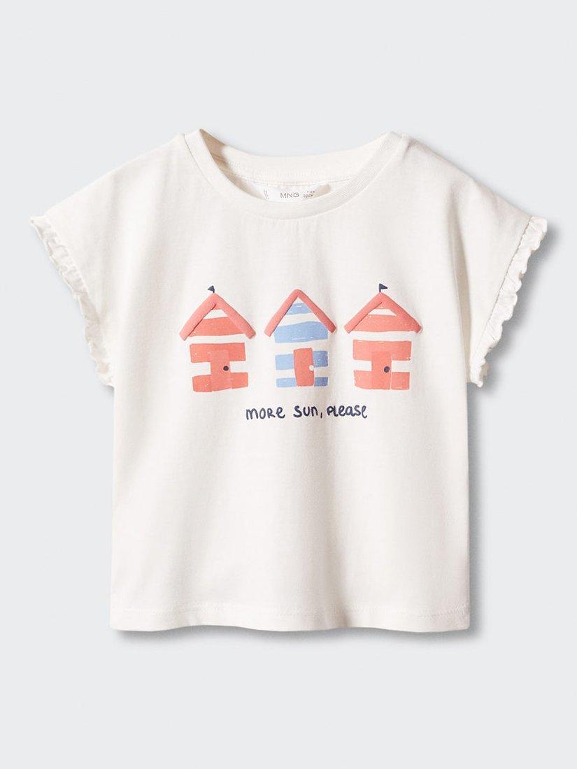 Mango Kids' Aveiro More Sun Ruffle Trim T-Shirt, Natural White
