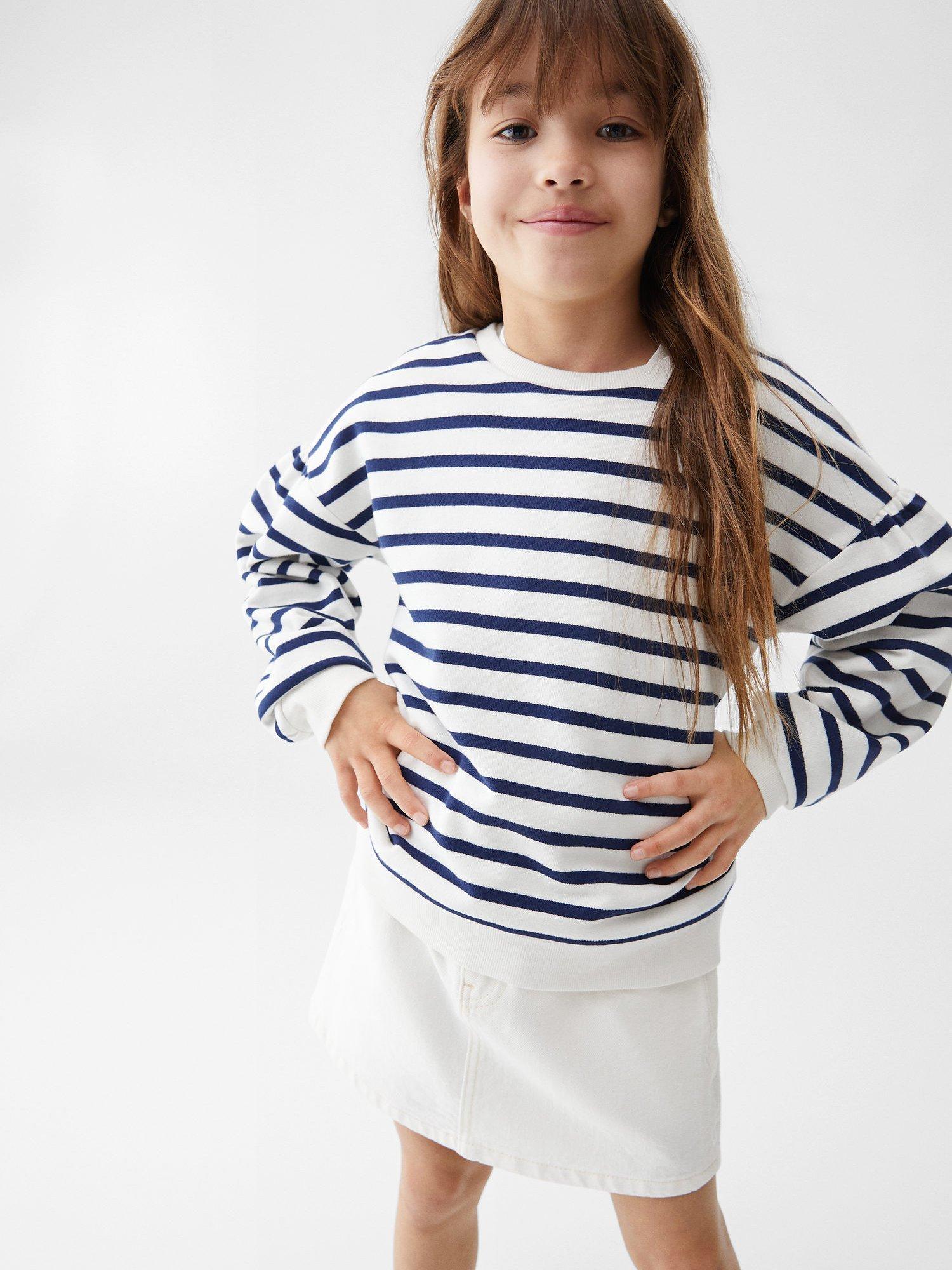 Mango Kids’ Sea Cotton Striped Sweatshirt, Navy/White