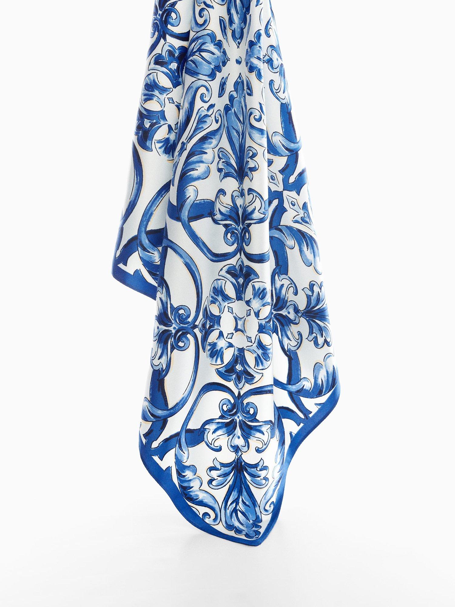 Mango Azzurro Print Square Scarf, Blue