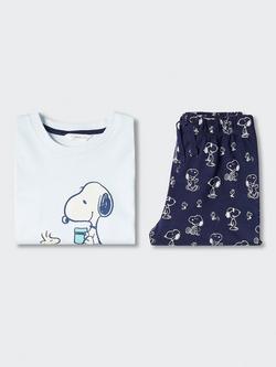 Mango Baby Pyfriend Snoopy Short Pyjamas, Light Pastel Blue, Light Pastel Blue