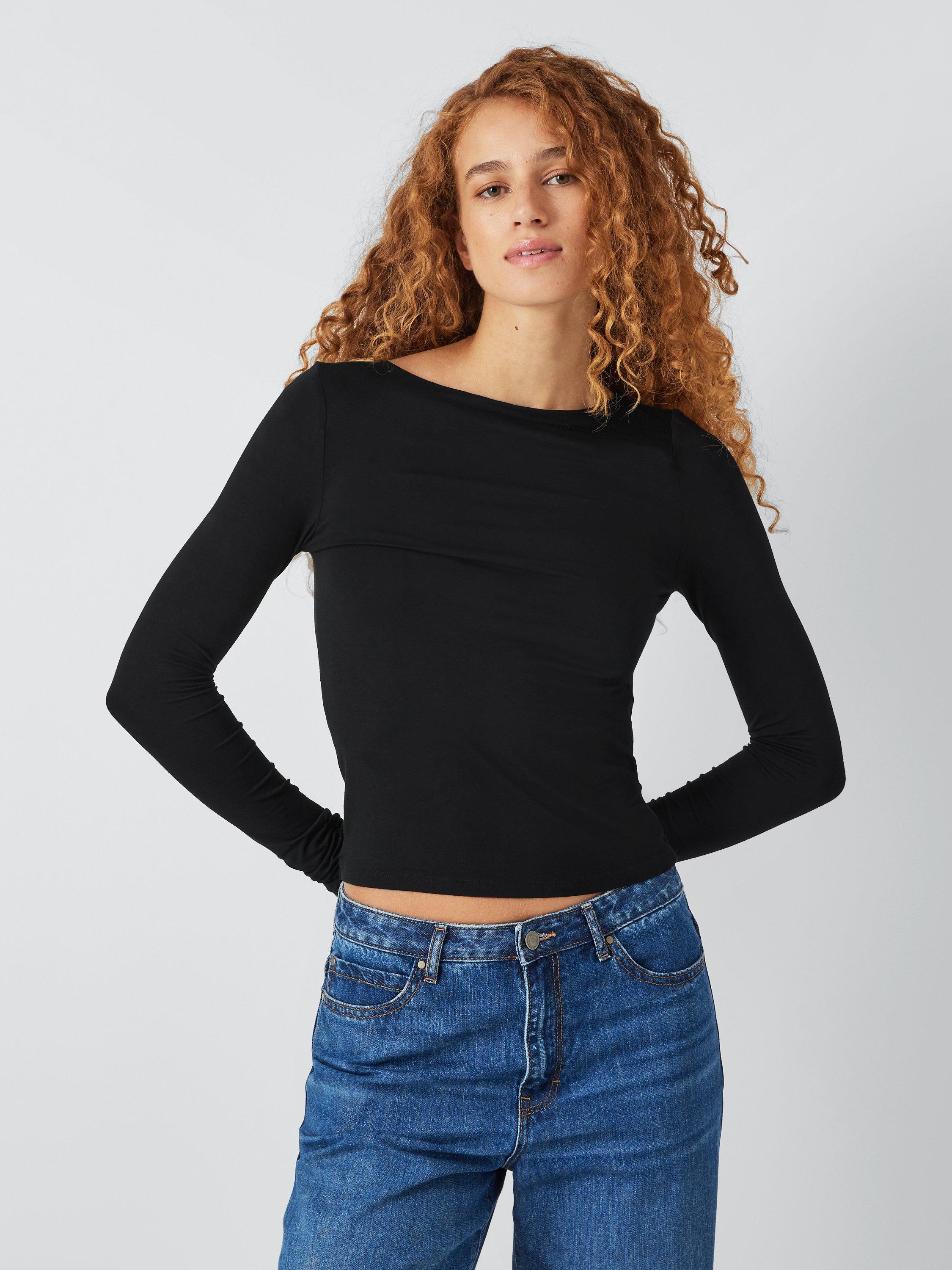 John Lewis ANYDAY Slash Neck Jersey Top, Black