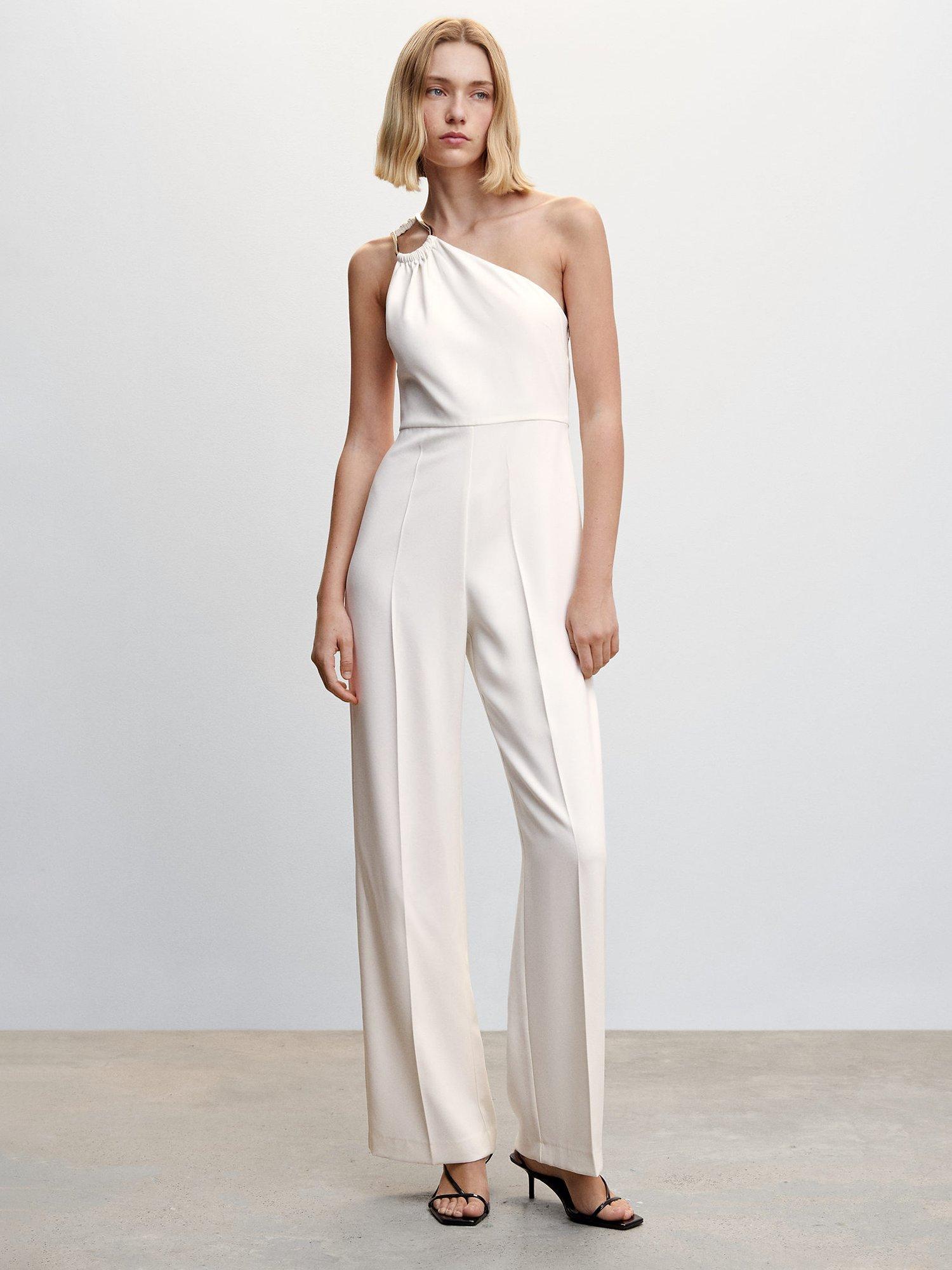 Mango Anastasy One Shoulder Jumpsuit, Natural White