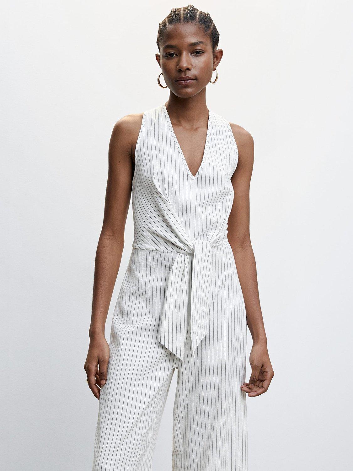 Mango Dalas Striped Jumpsuit, White