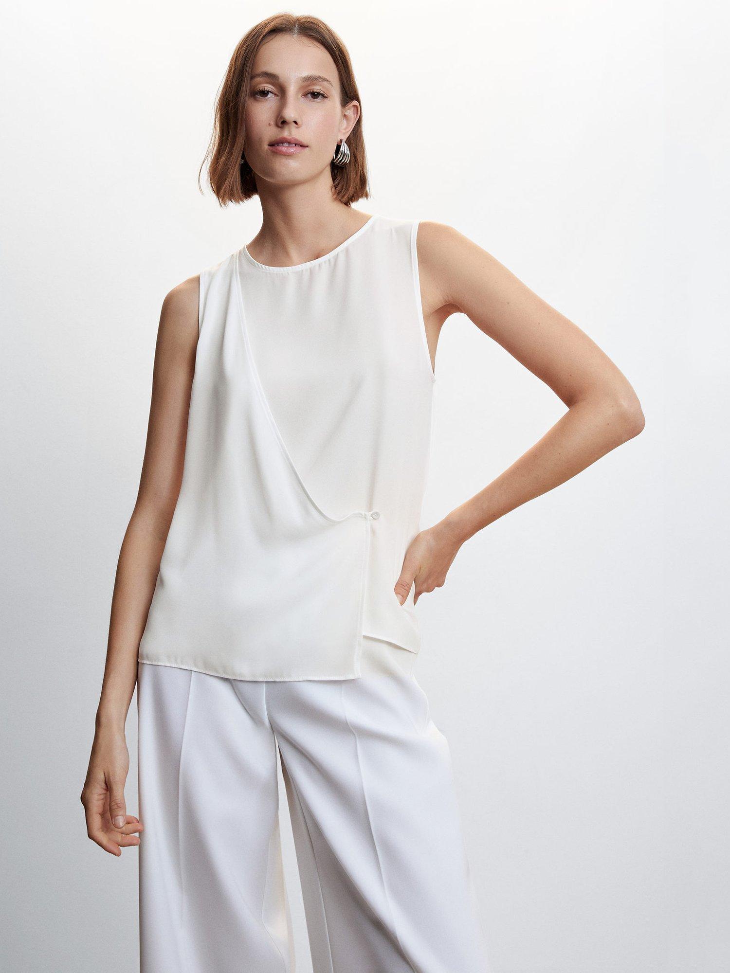 Mango Drape Detail Sleeveless Blouse, White