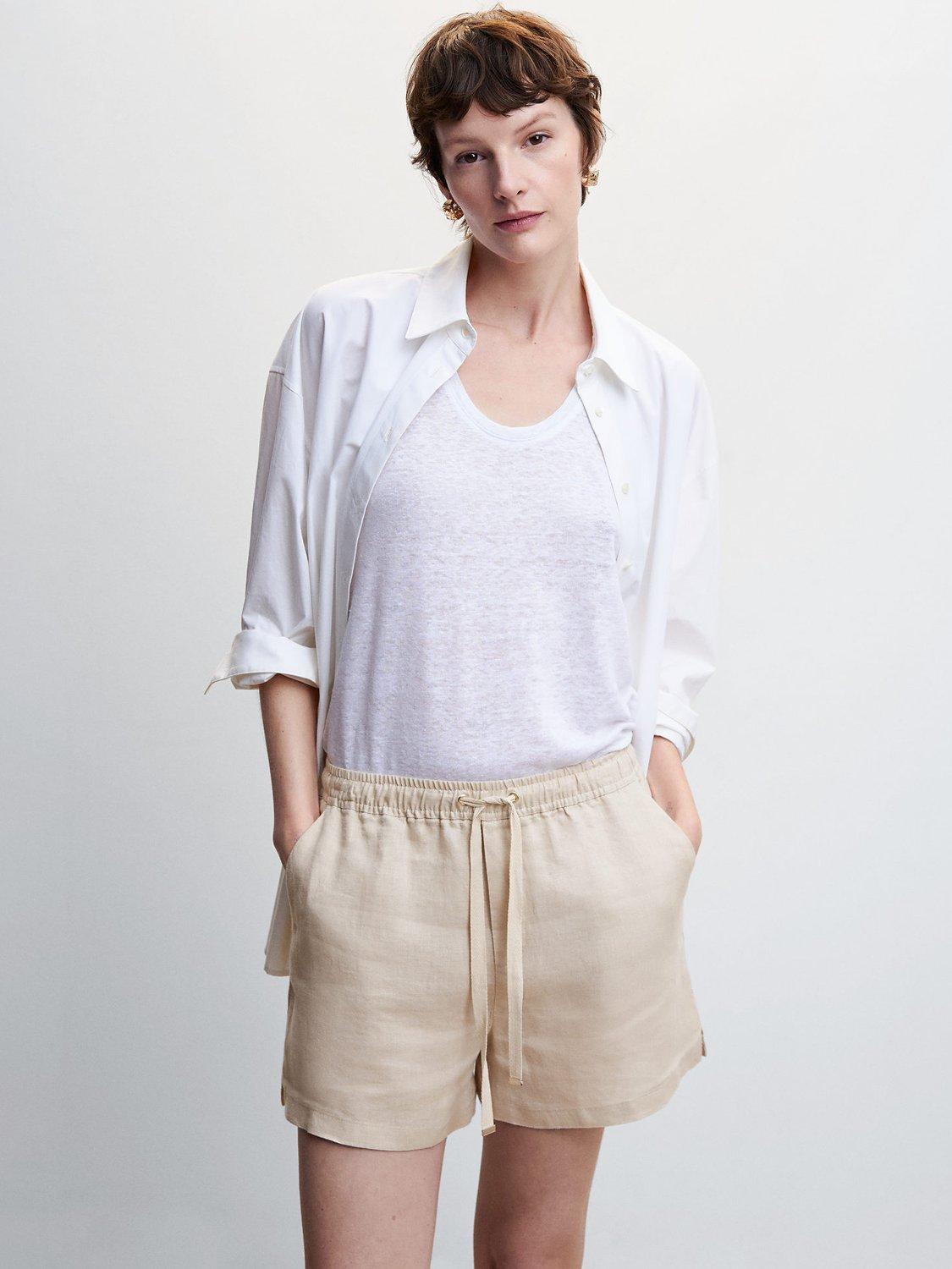 Mango Linen Shorts, Beige
