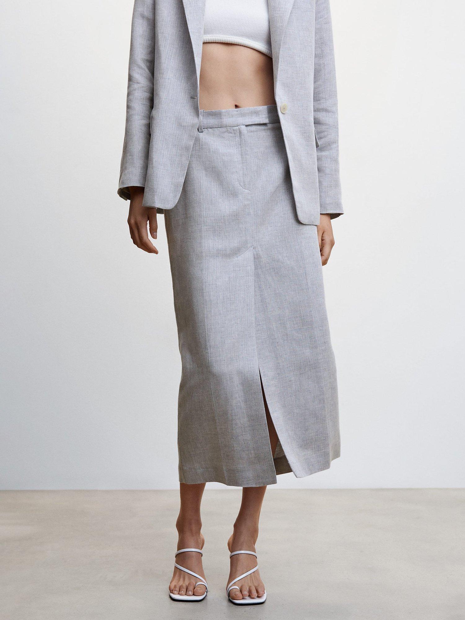 Mango Helio Linen Pencil Skirt, Pastel Blue