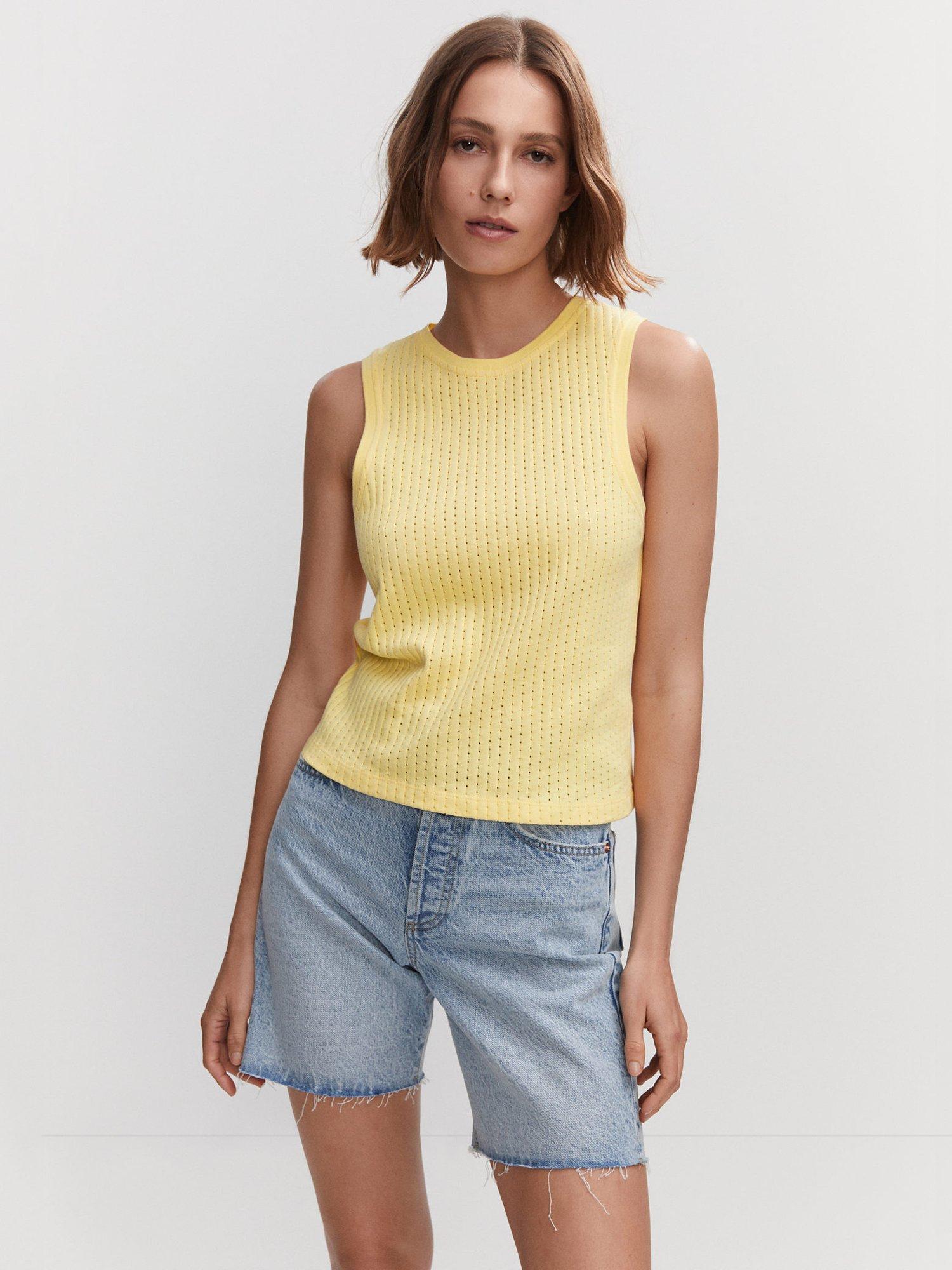 Mango Dotty Sleeveless Top, Yellow