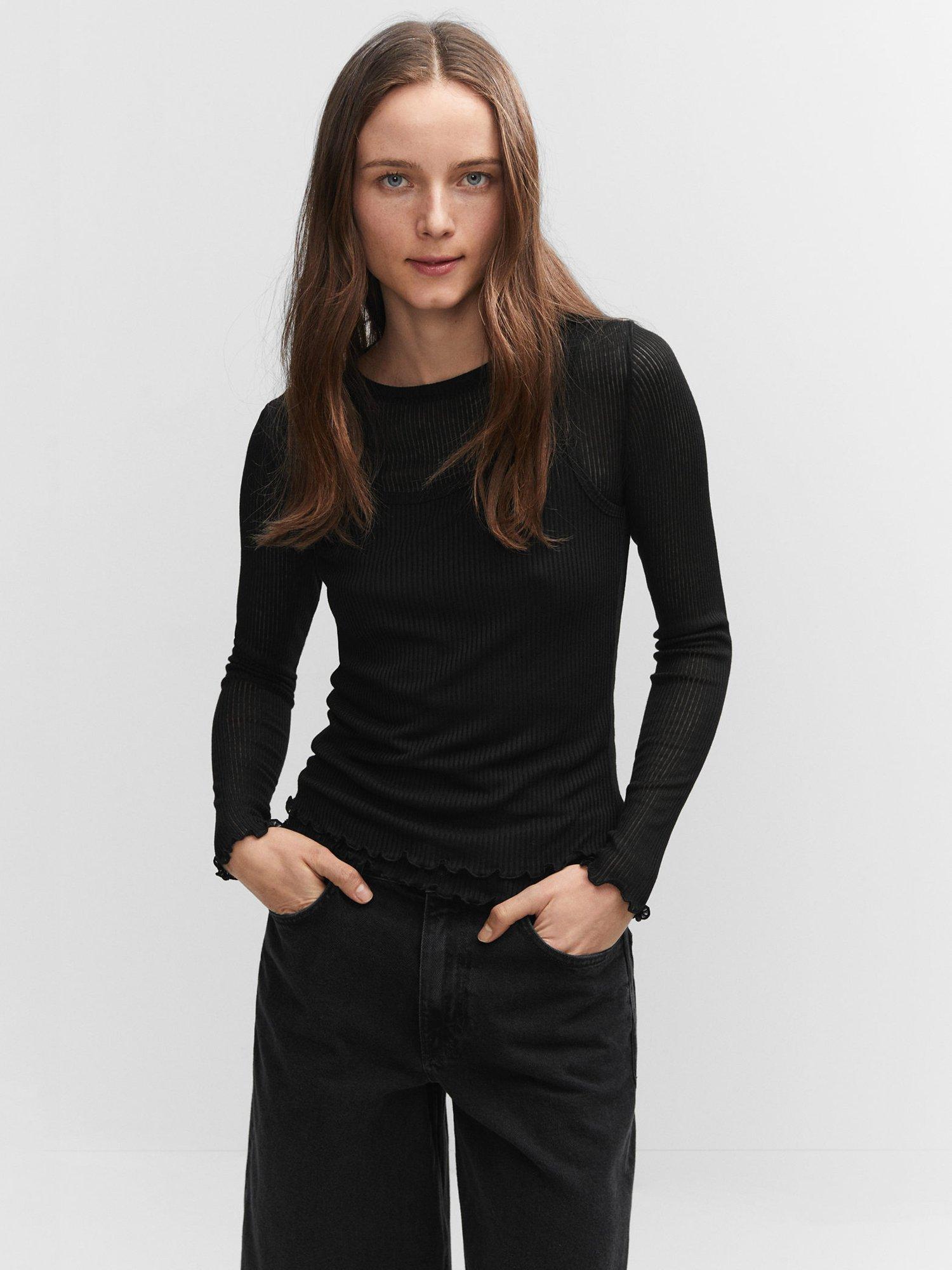 Mango Britney Long Sleeve Top, Black