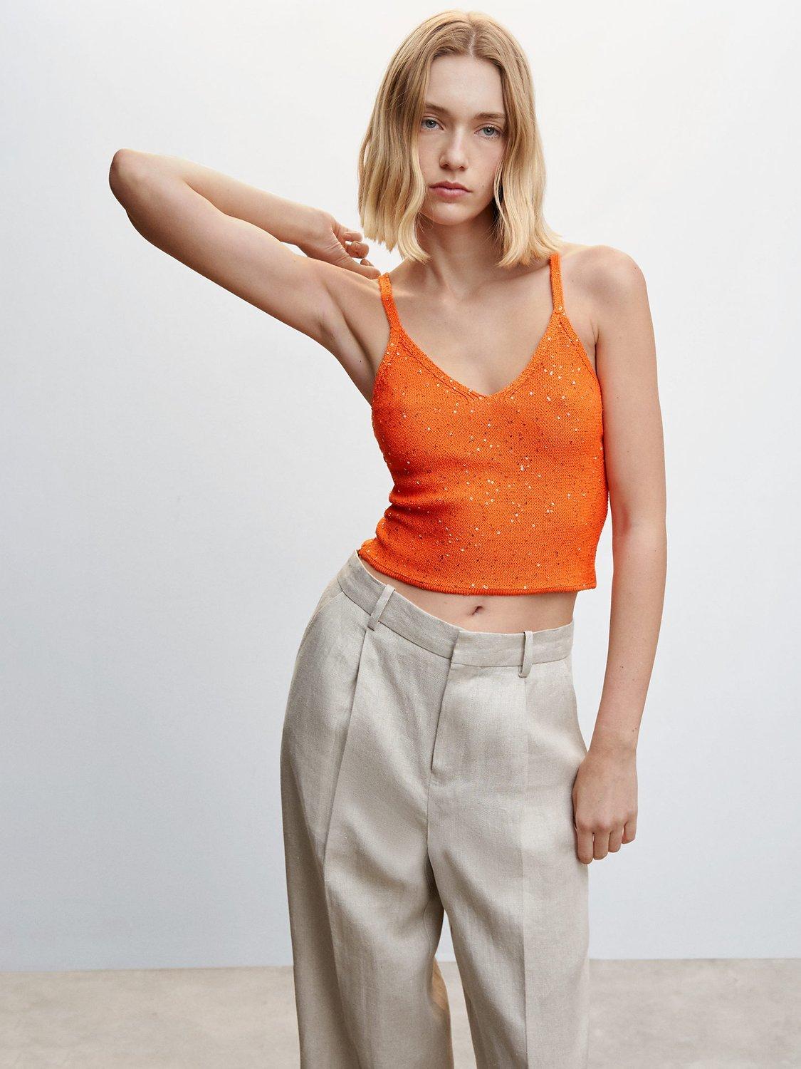Mango Clara Sequin Top, Orange