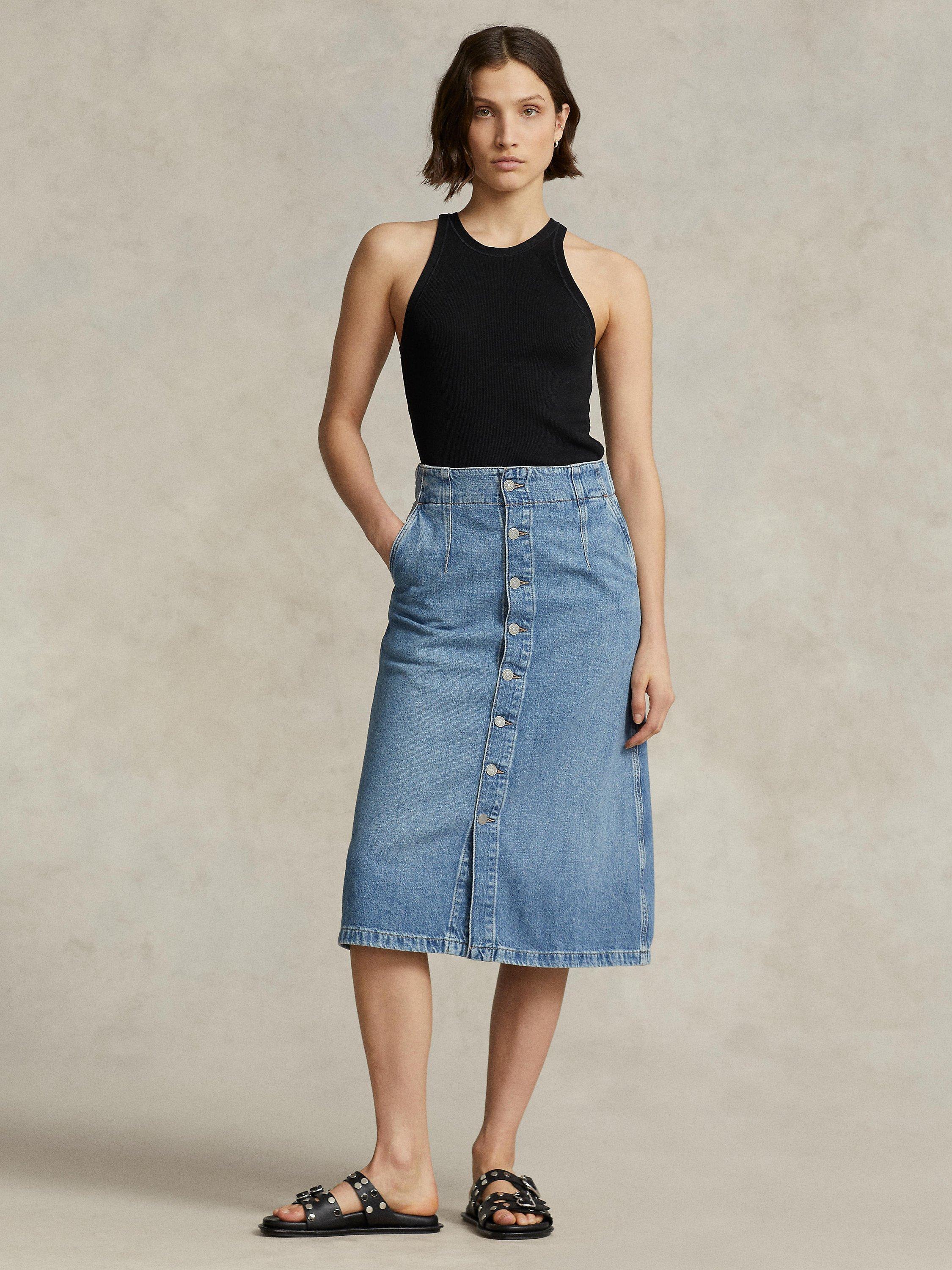 Polo Ralph Lauren A-Line Denim Midi Skirt, Labine Wash