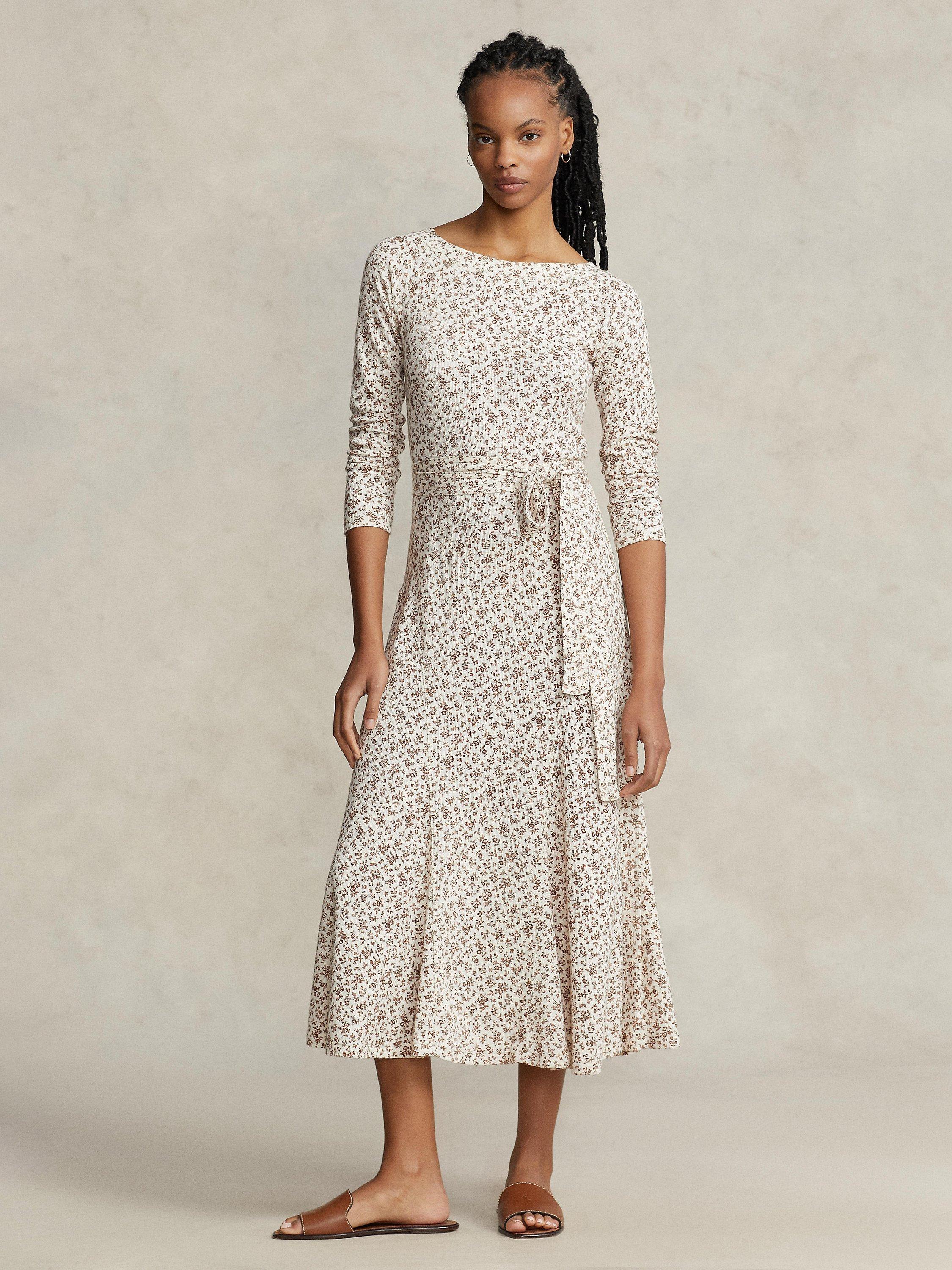 Polo Ralph Lauren Floral Print Midi Dress, Beige/Multi