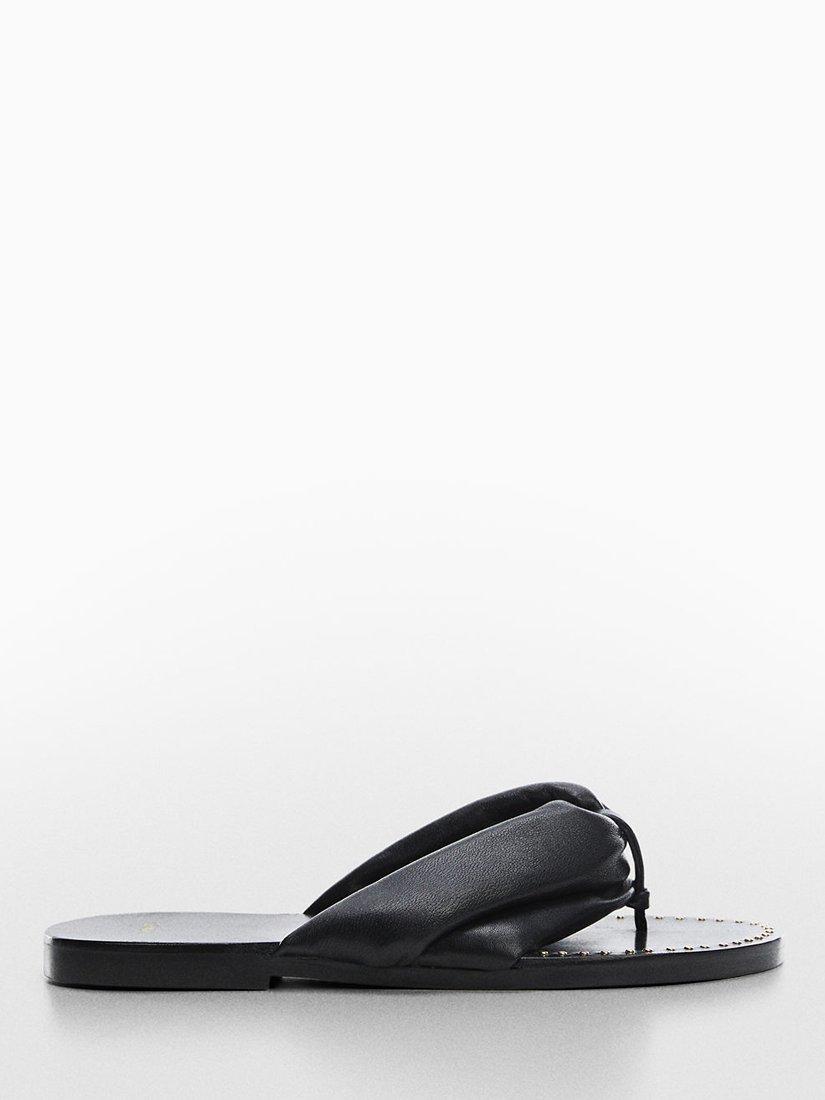 Mango Leather Flip Flops, Black