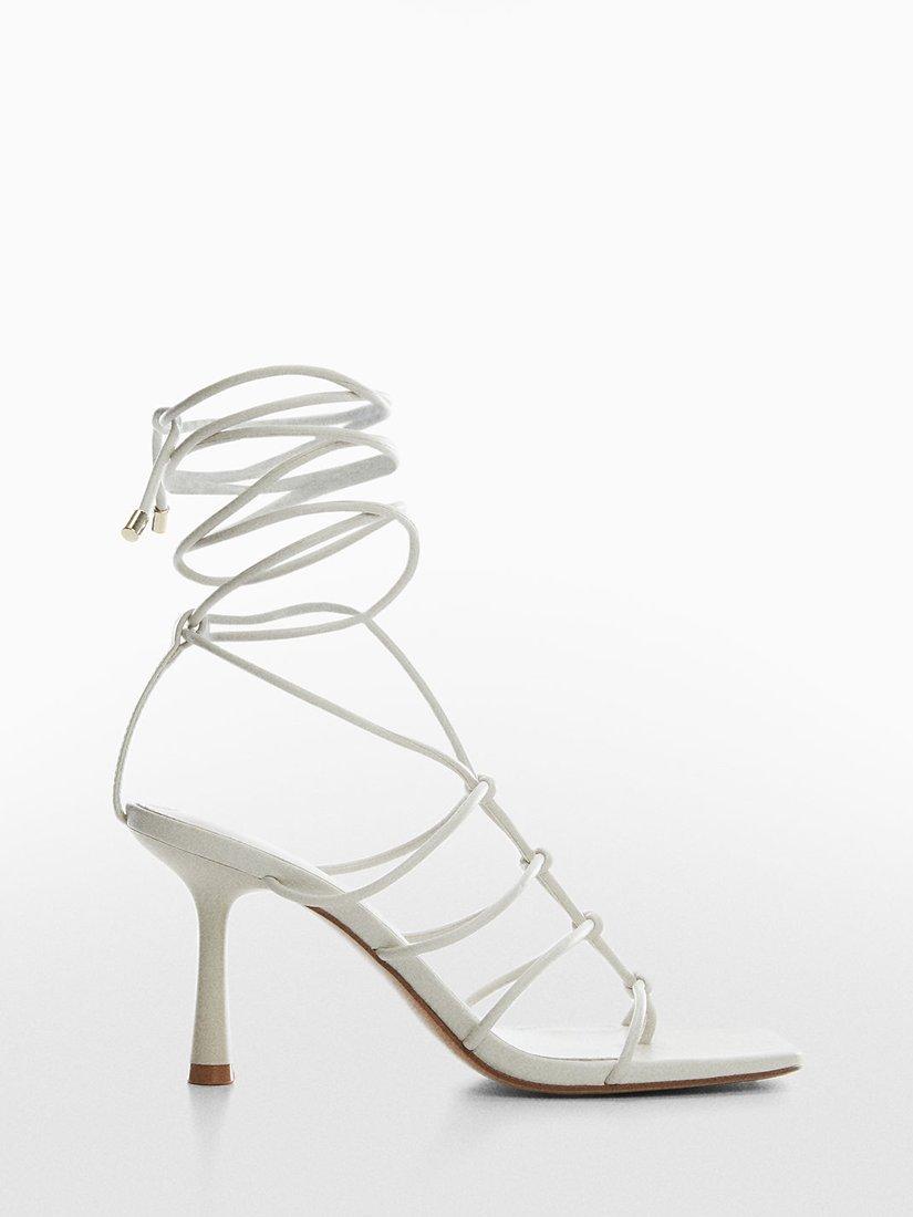 Mango Tie Detail Stiletto Heel Sandals, Light Beige