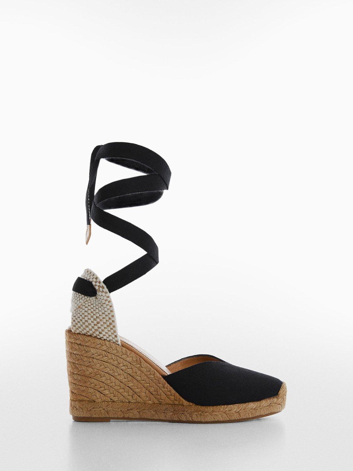 Mango Cabo Espadrille Wedge Heel Sandals, Black