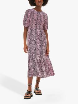 Whistles Sketched Cheetah Print Midi Dress, Pink/Multi, Pink/Multi