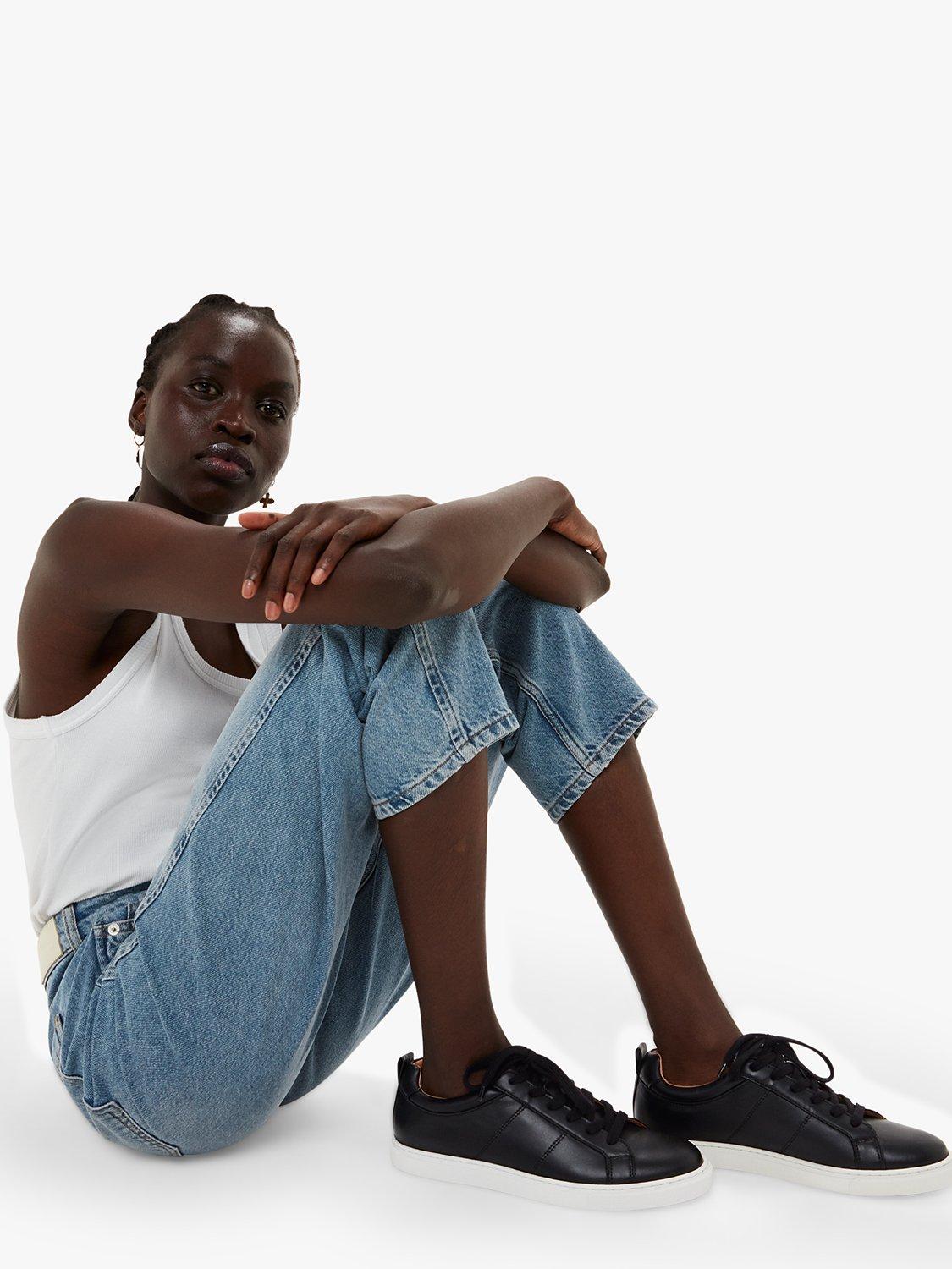 Product image 5 of 5, which shows Whistles Koki Lace Up Low Top Leather Trainers, Black, 3