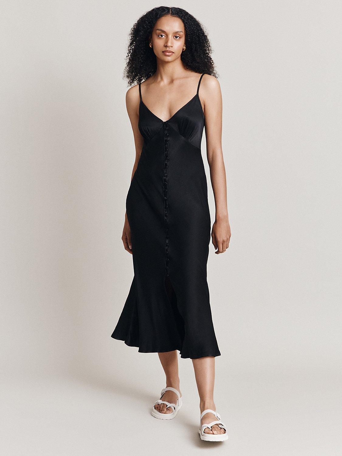 Ghost Jada Satin Slip Midi Dress, Black
